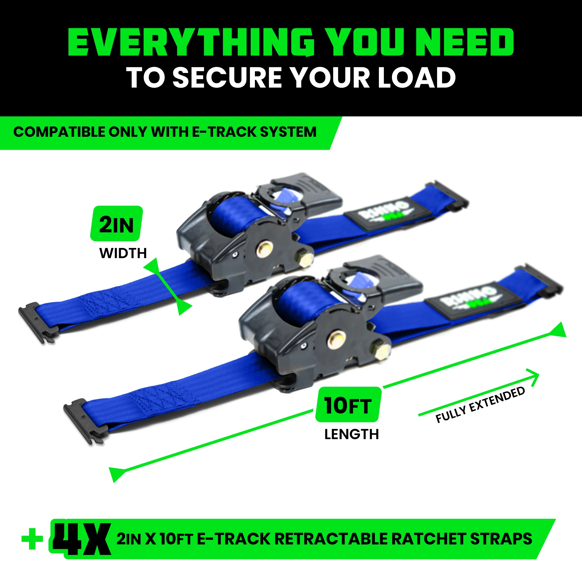2" x 10' Retractable E-Track Ratchet Straps - Image 69