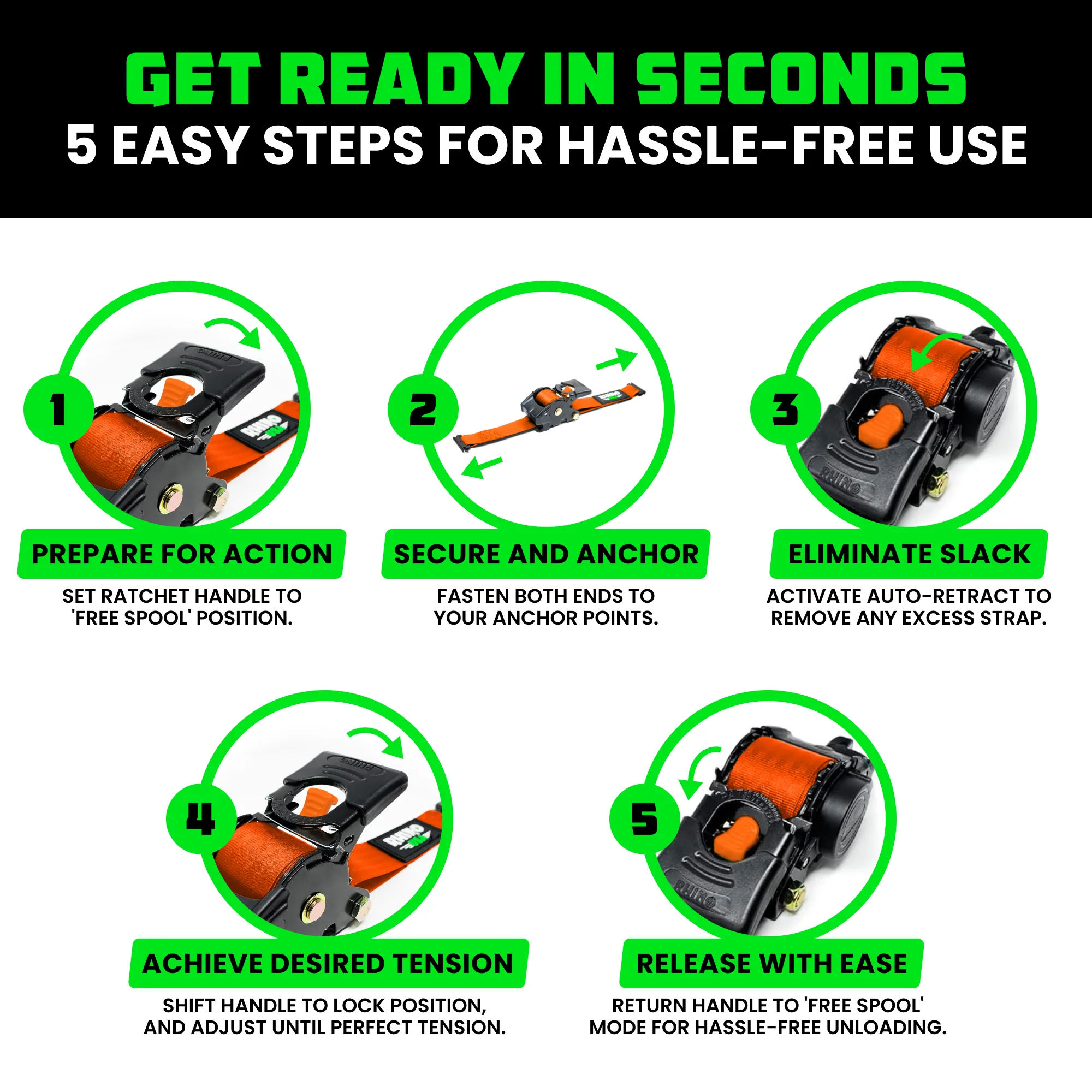 2" x 10' Retractable E-Track Ratchet Straps - Image 77