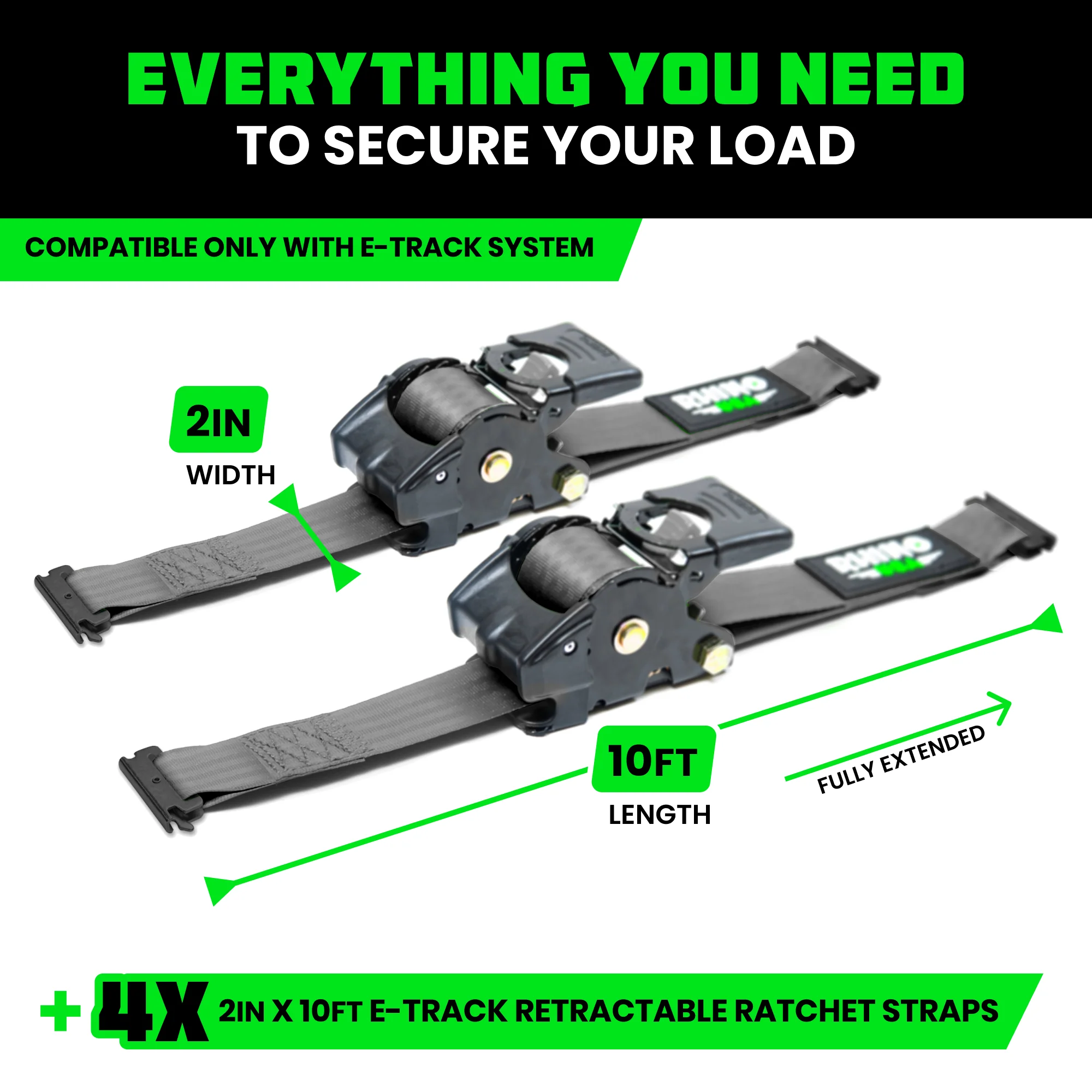 2" x 10' Retractable E-Track Ratchet Straps - Image 9