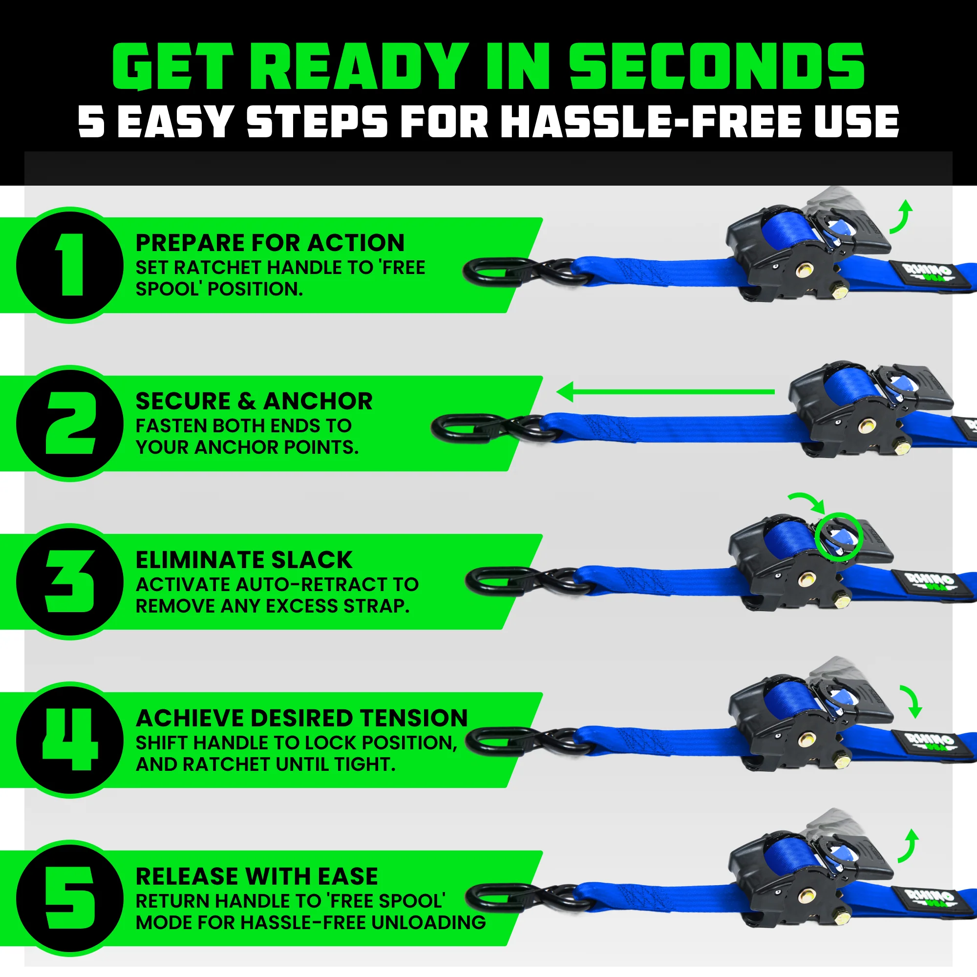 2" x 10' Retractable Ratchet Straps - Image 30