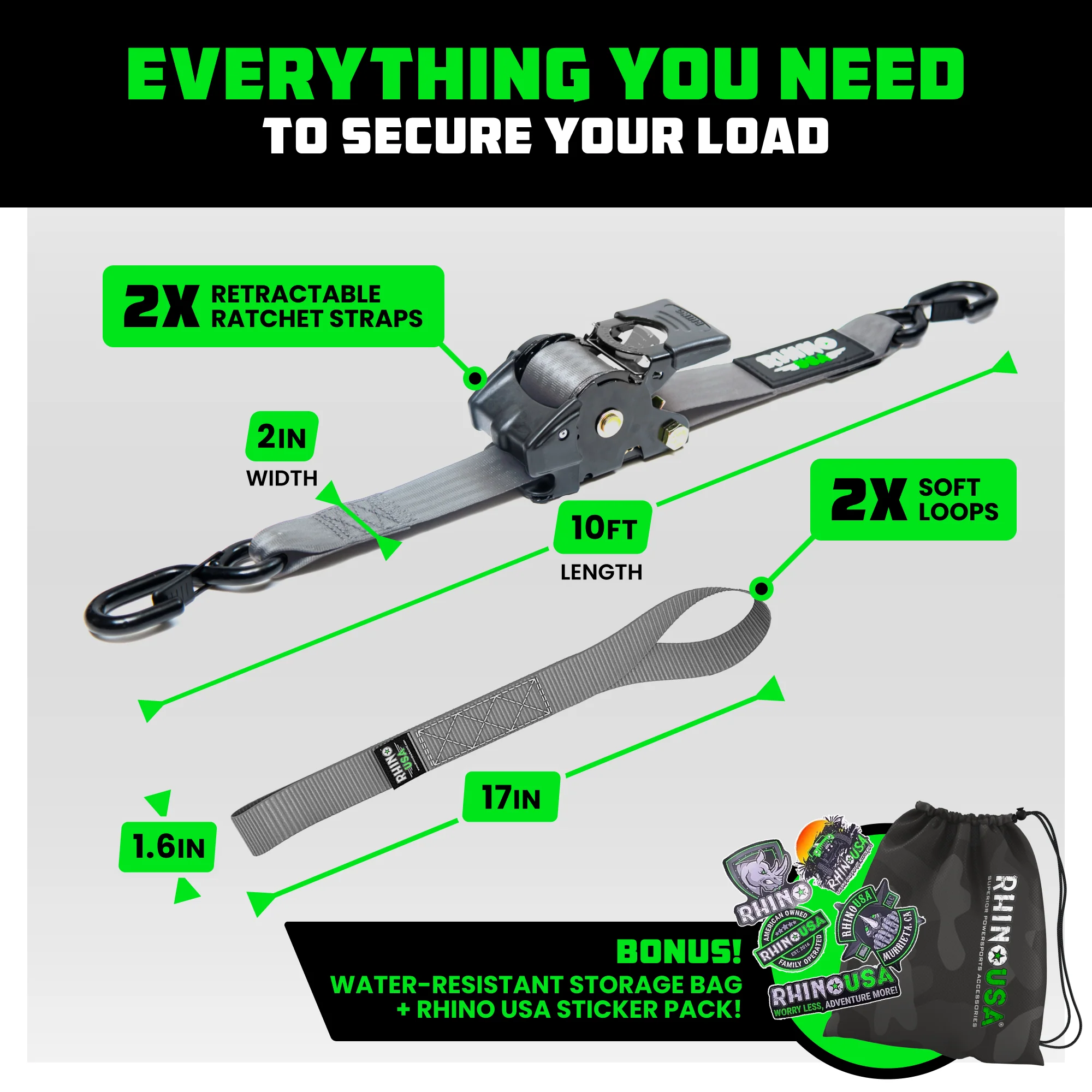 2" x 10' Retractable Ratchet Straps - Image 36