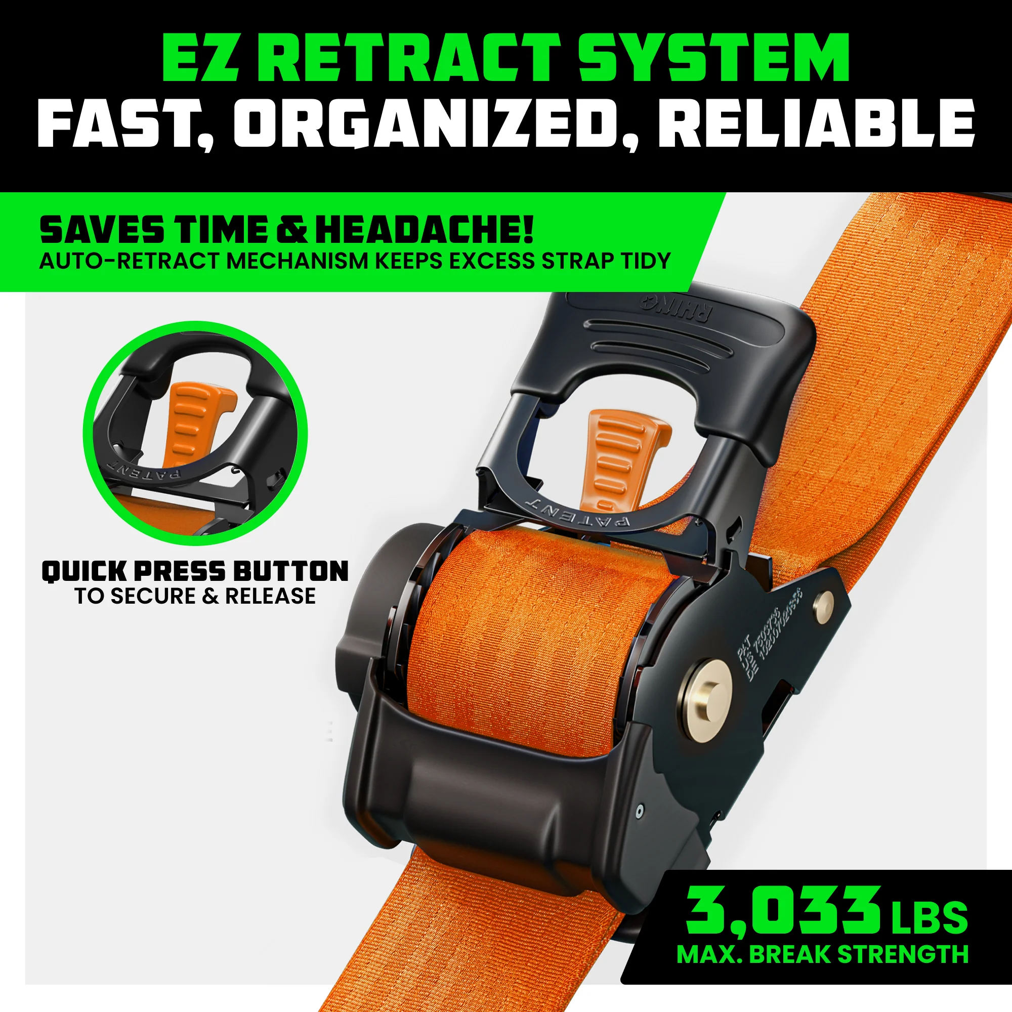 2" x 10' Retractable Ratchet Straps - Image 40