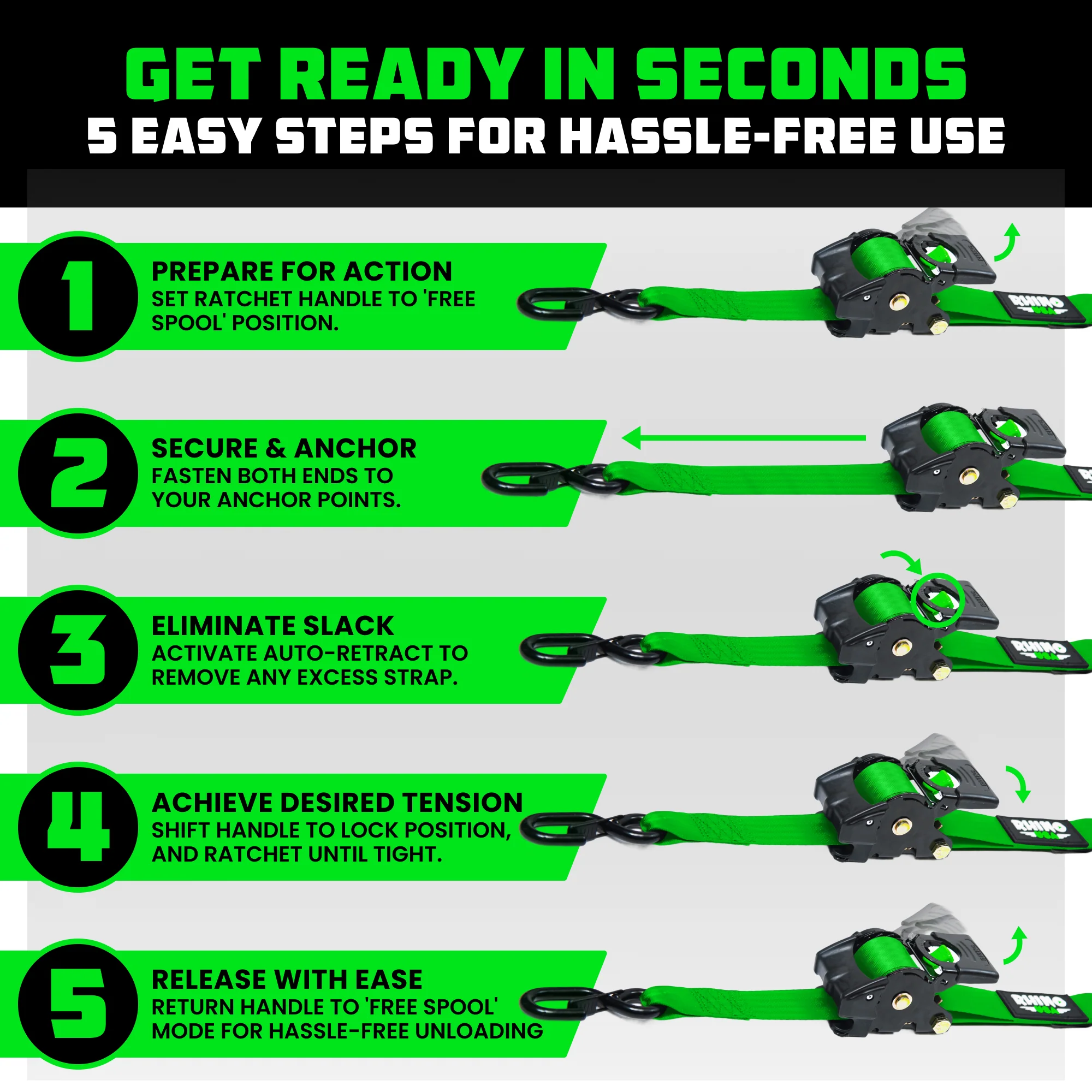 2" x 10' Retractable Ratchet Straps - Image 51