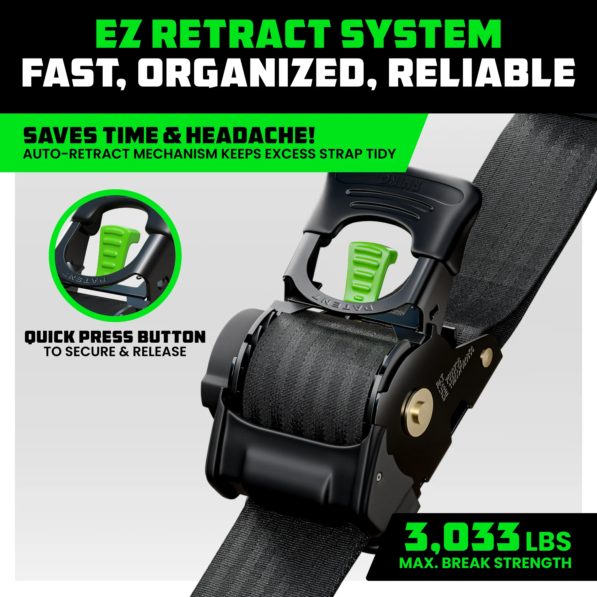 2" x 10' Retractable Ratchet Straps - Image 54