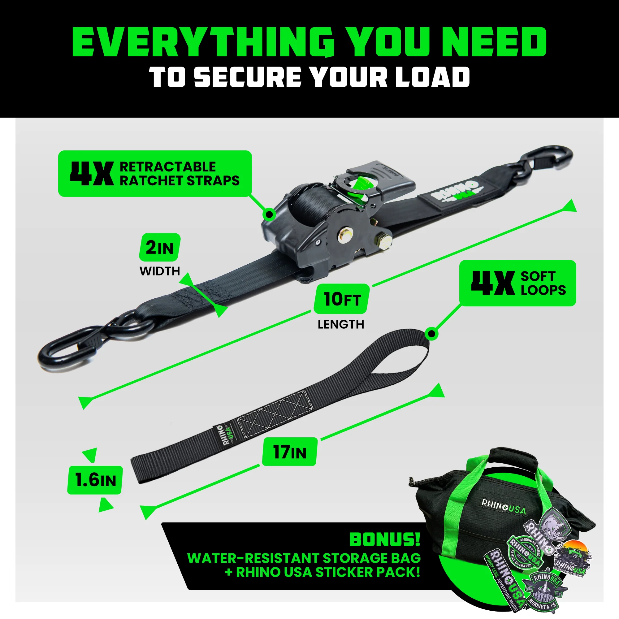 2" x 10' Retractable Ratchet Straps - Image 57