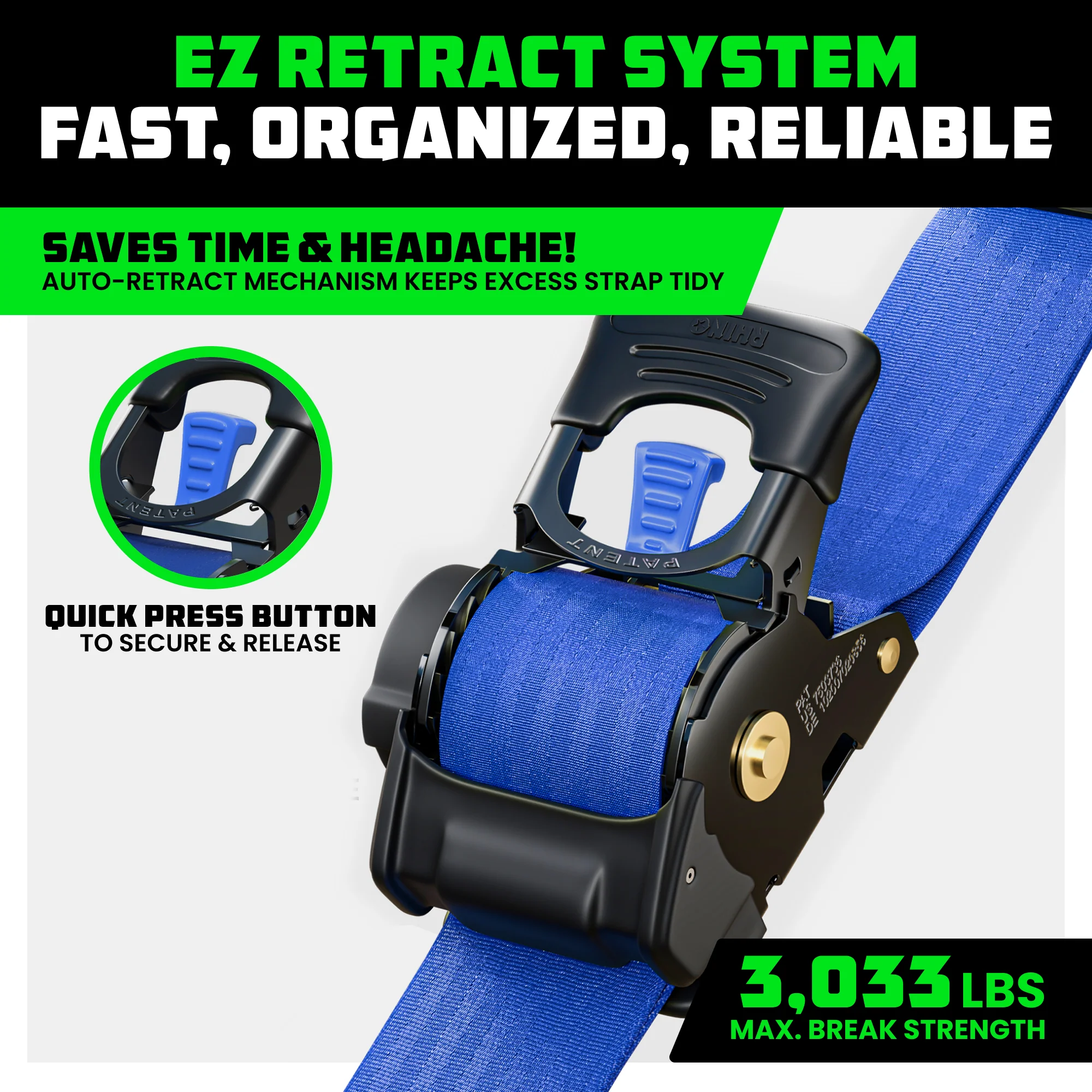 2" x 10' Retractable Ratchet Straps - Image 68