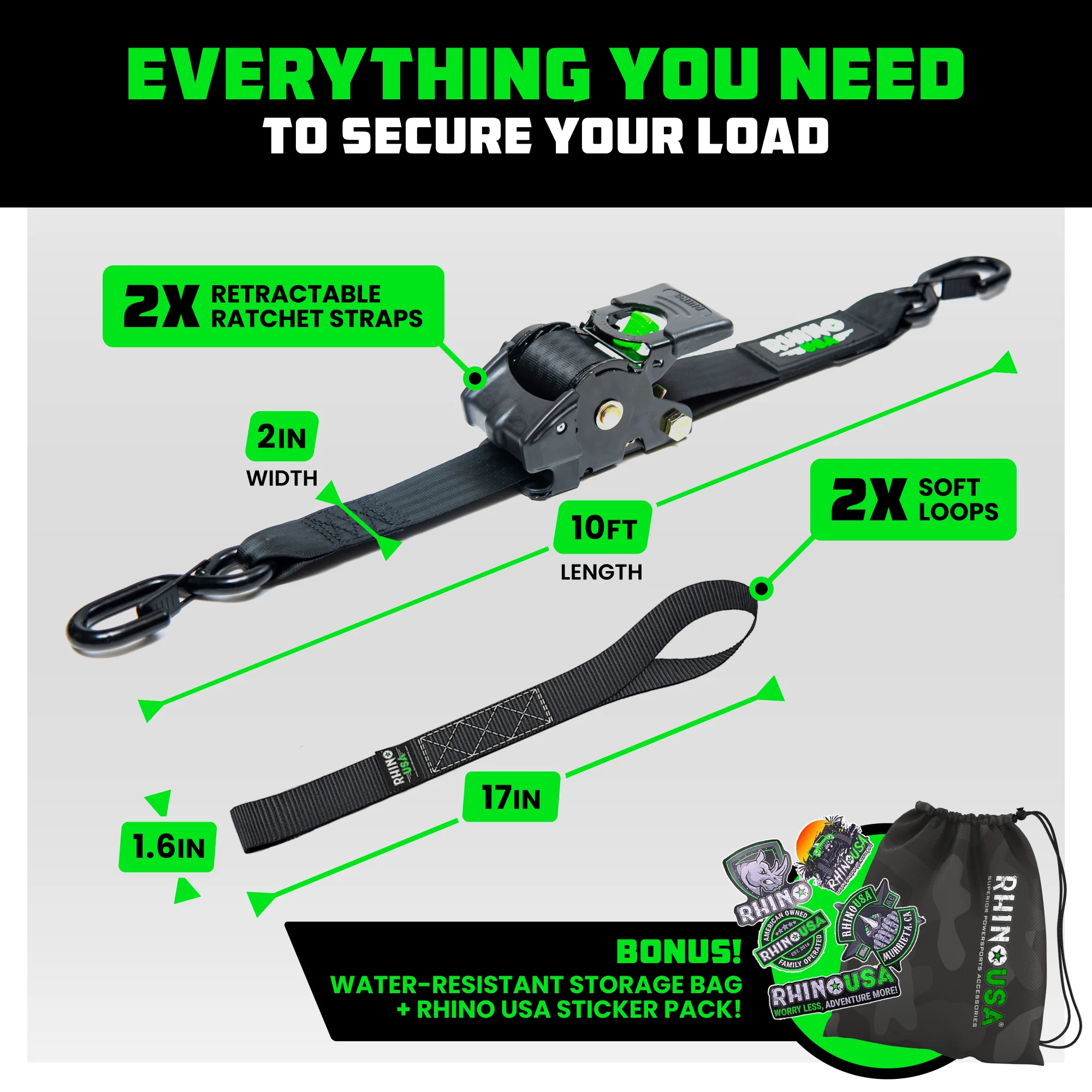 2" x 10' Retractable Ratchet Straps - Image 7