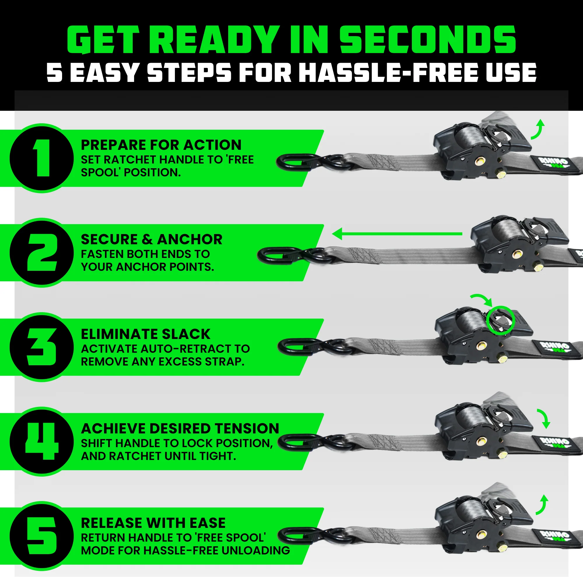 2" x 10' Retractable Ratchet Straps - Image 78