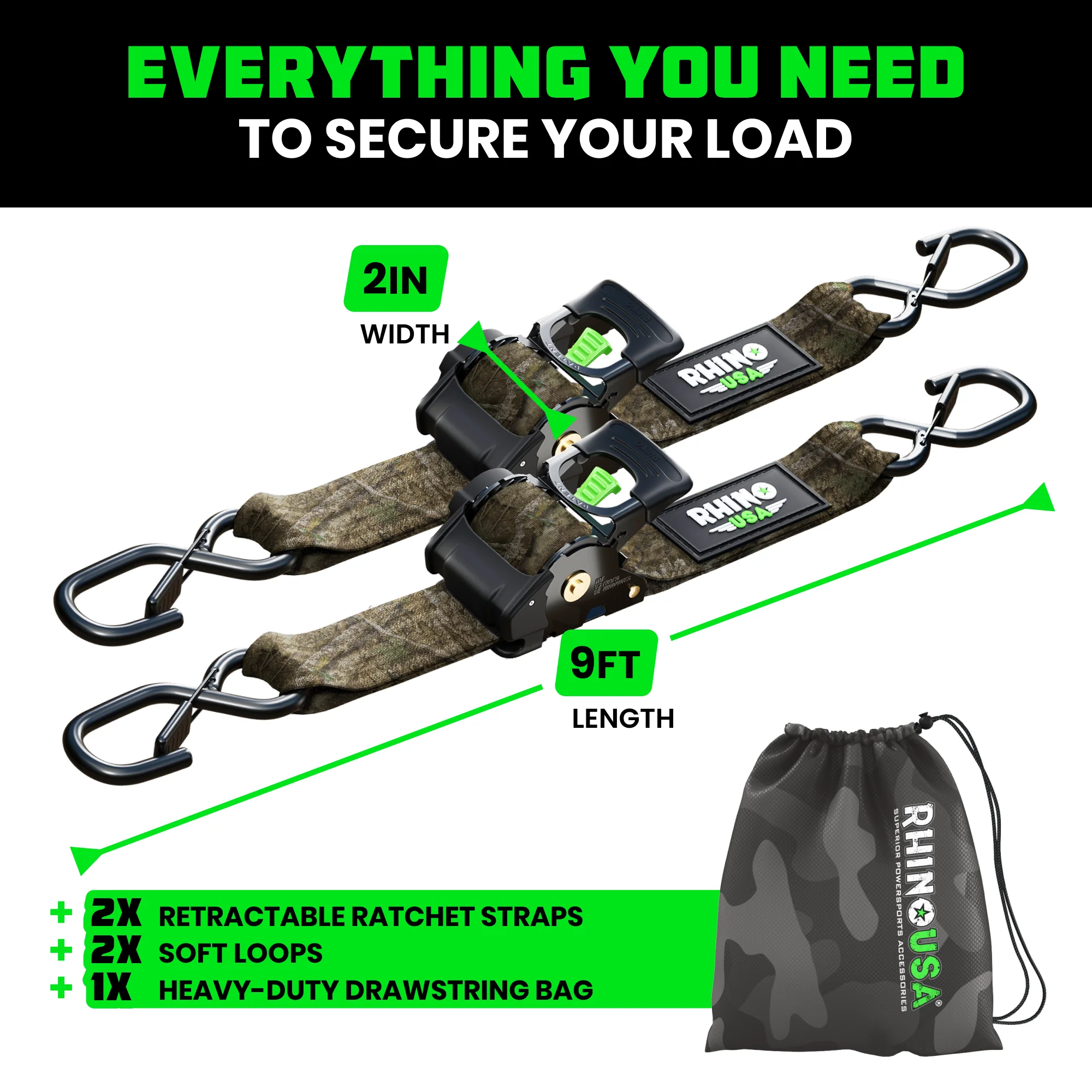 2" x 10' Retractable Ratchet Straps - Image 89