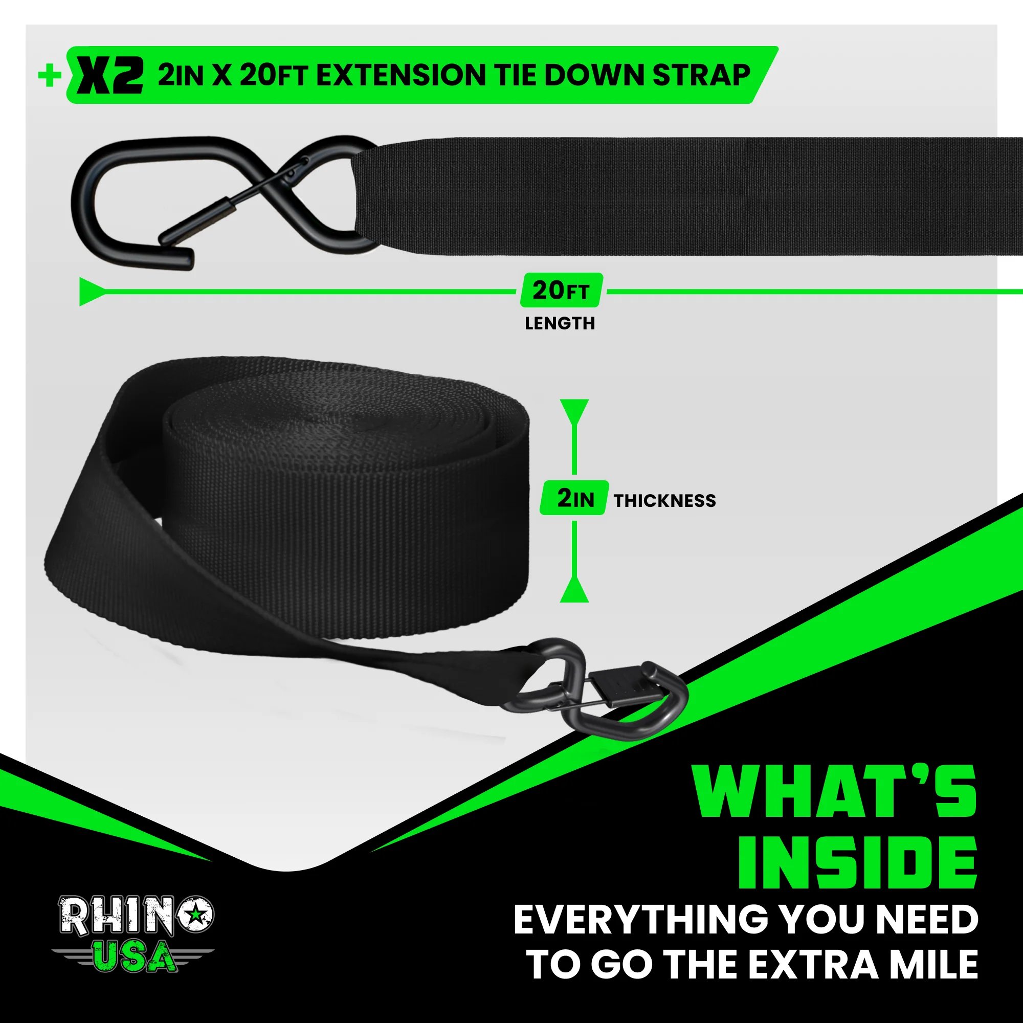 2" x 20' Ratchet Strap Extensions (2-Pack) - Image 3