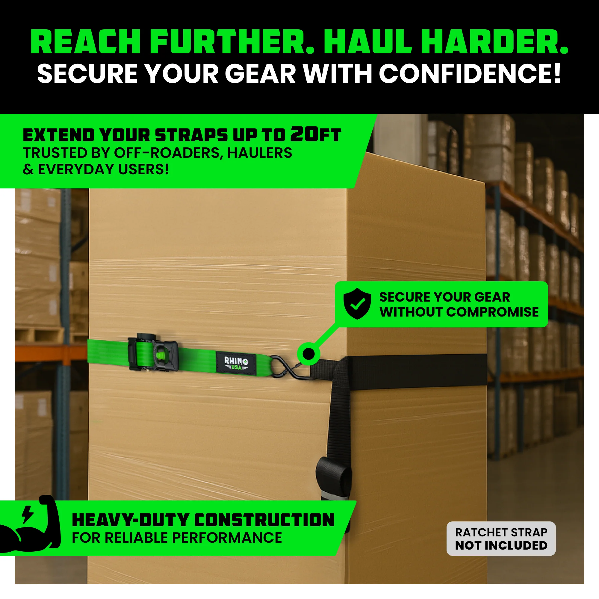 2" x 20' Ratchet Strap Extensions (2-Pack) - Image 5