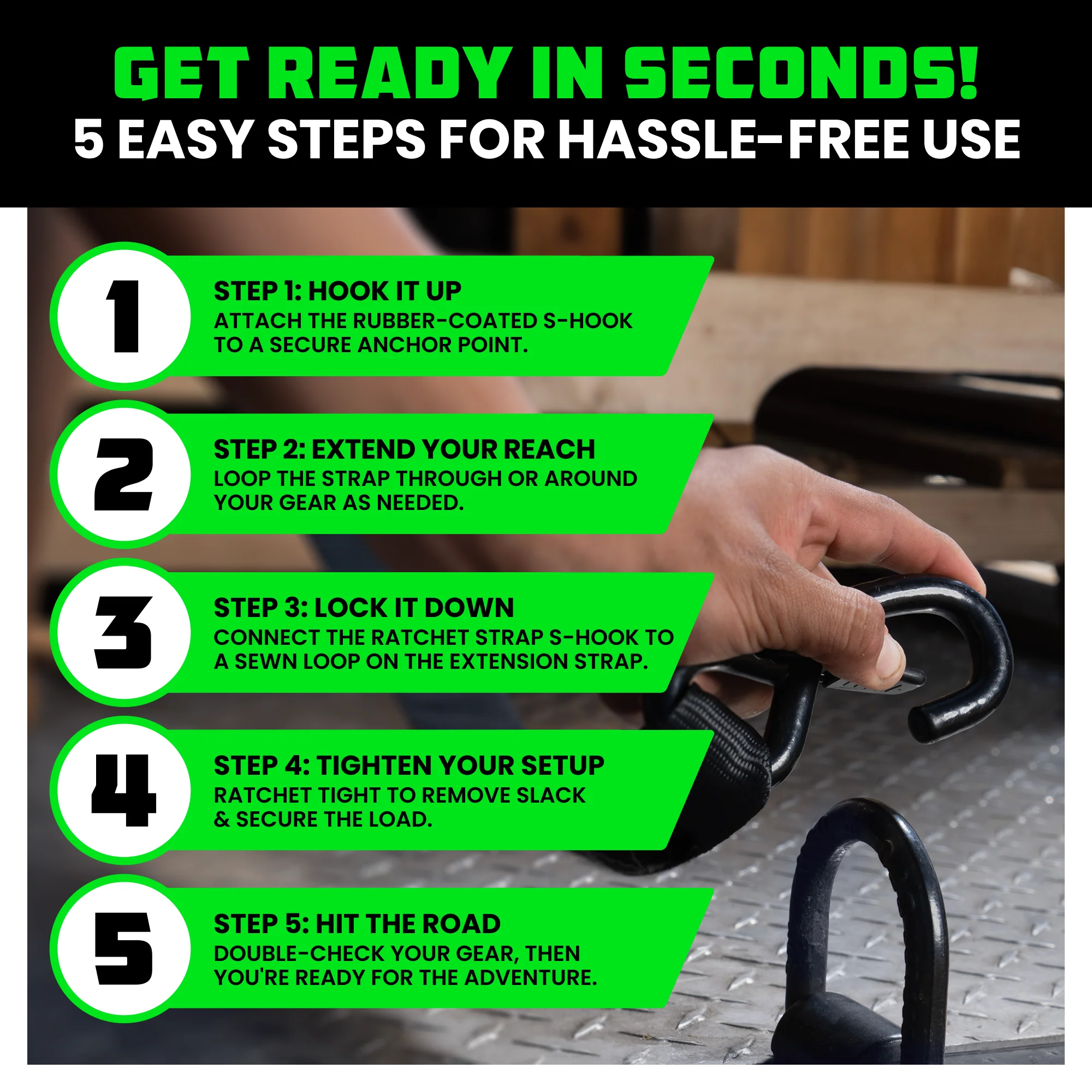 2" x 20' Ratchet Strap Extensions (2-Pack) - Image 7