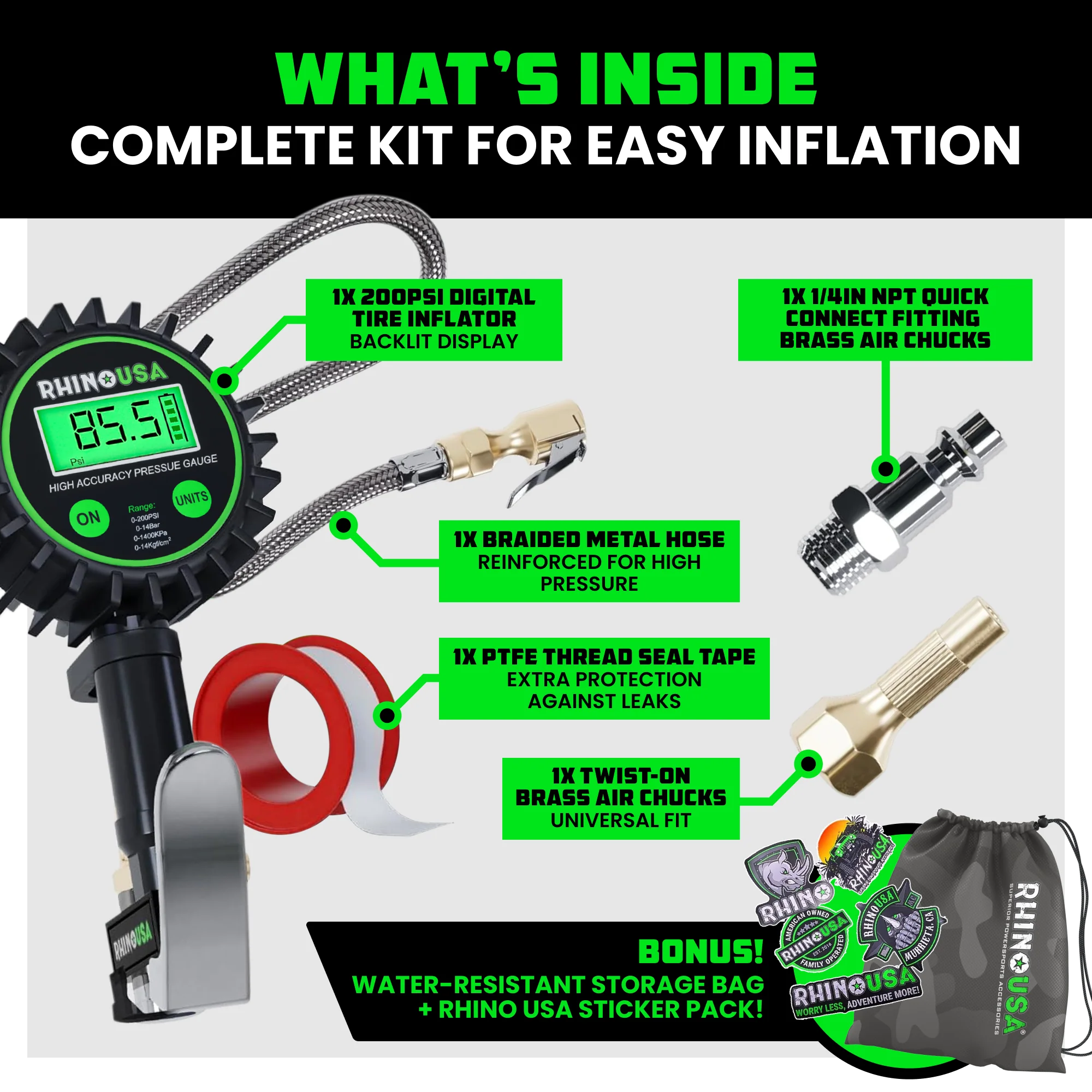 200 PSI Tire Inflator Gauge - Image 4