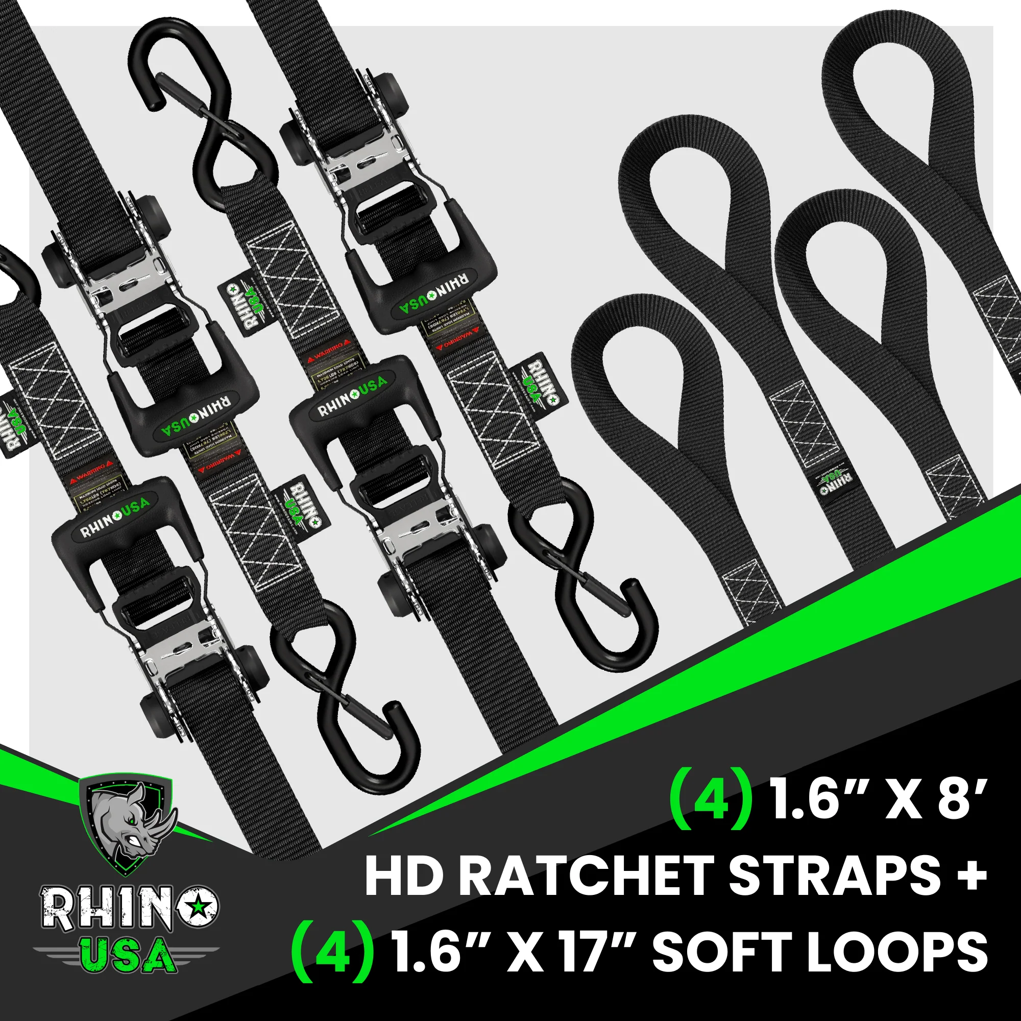 1.6" x 8' HD Ratchet Tie-Down Set (4-Pack) - Image 14