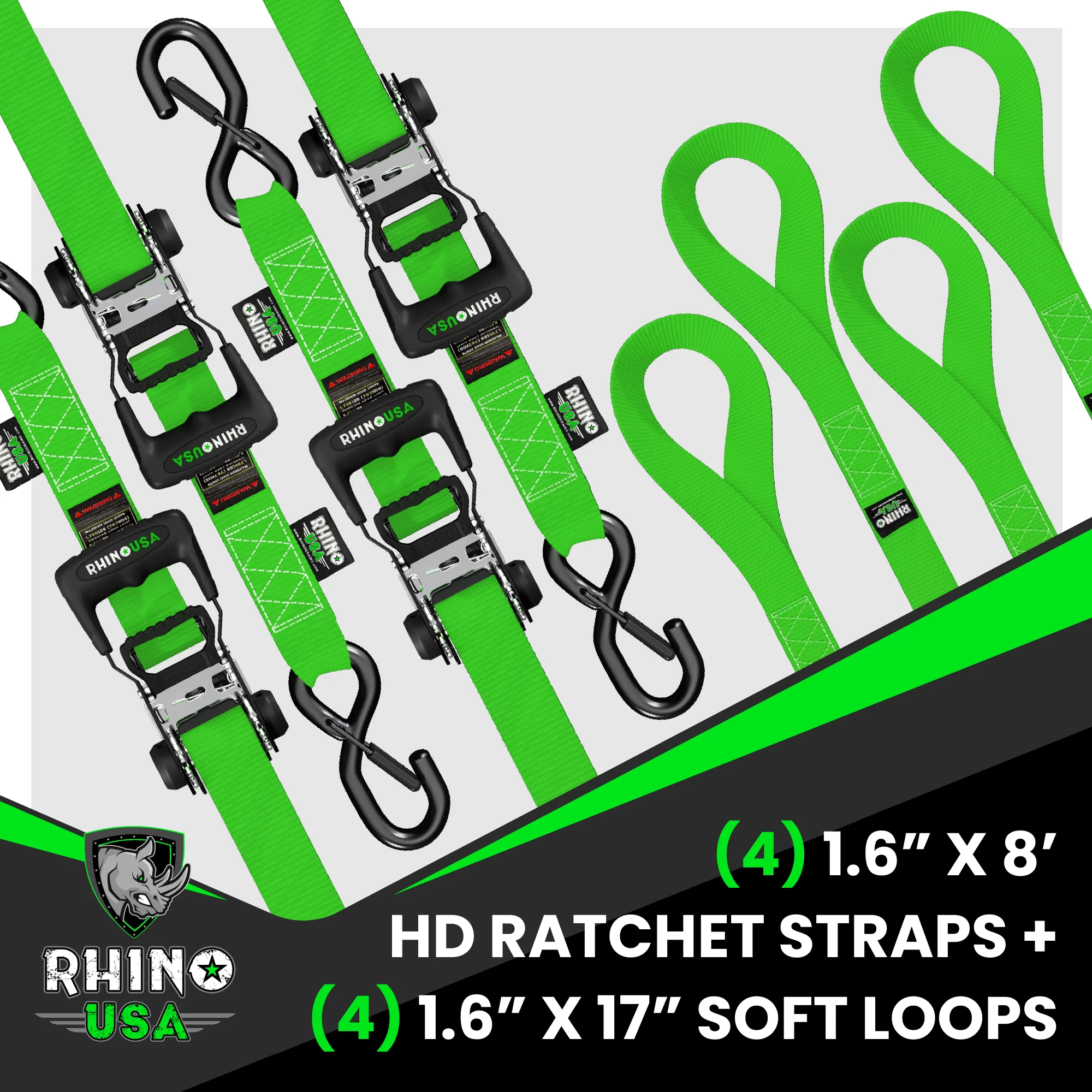 1.6" x 8' HD Ratchet Tie-Down Set (4-Pack) - Image 20