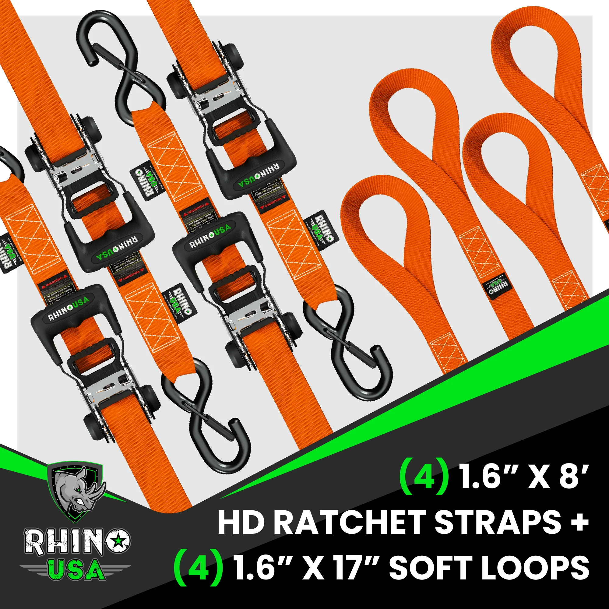 1.6" x 8' HD Ratchet Tie-Down Set (4-Pack) - Image 33