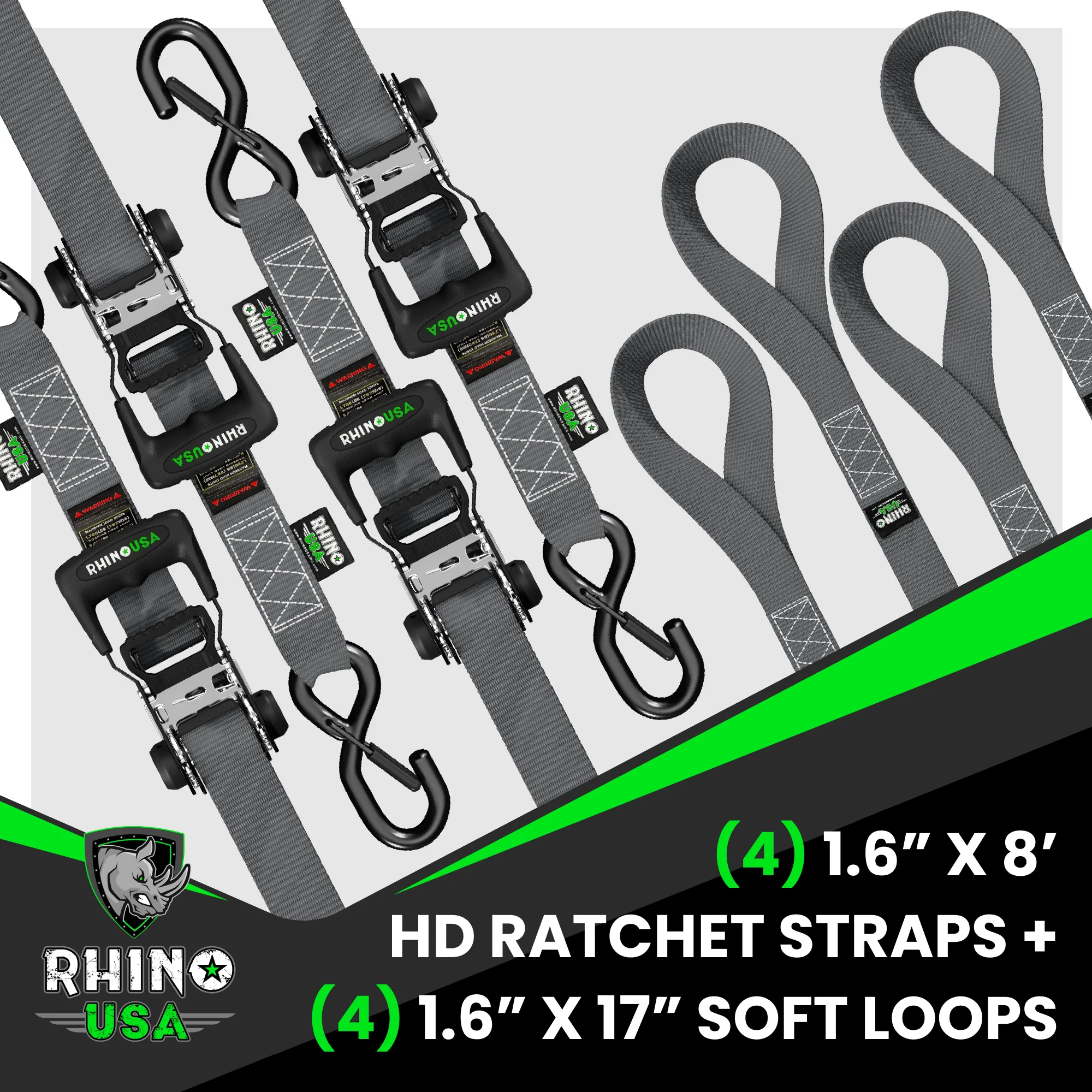 1.6" x 8' HD Ratchet Tie-Down Set (4-Pack) - Image 45