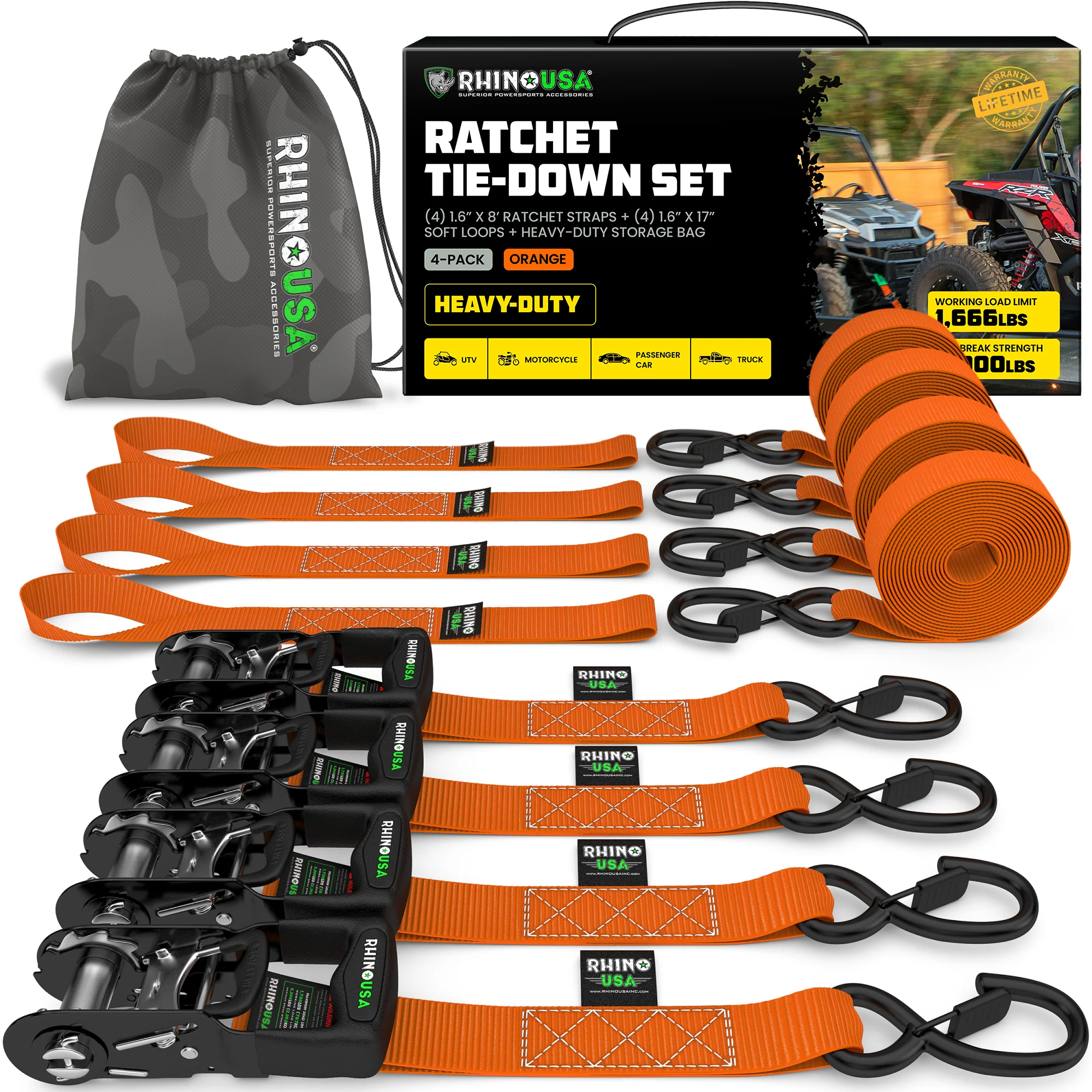 1.6" x 8' HD Ratchet Tie-Down Set (4-Pack) - Image 5