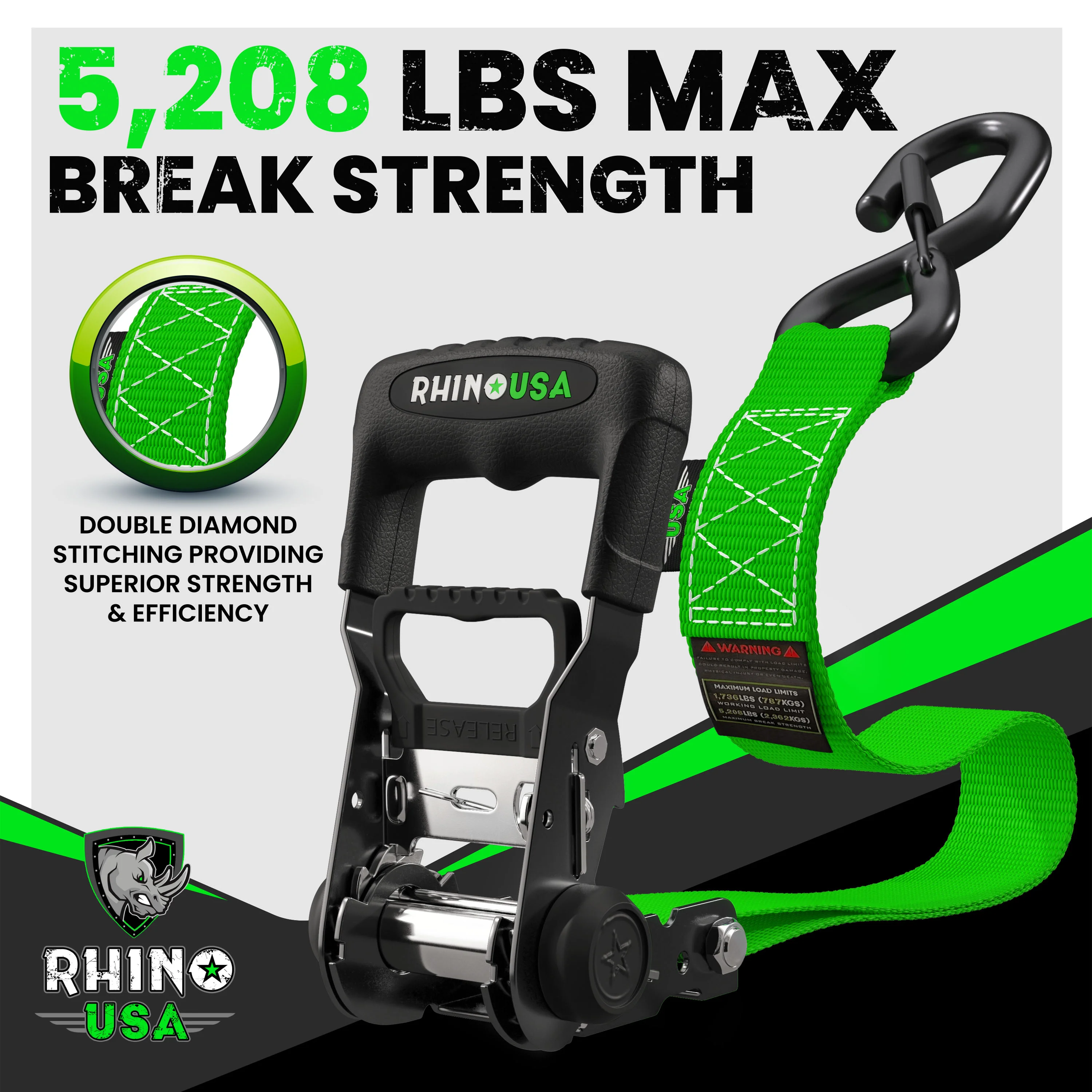 1.6" x 8' HD Ratchet Tie-Down Set (4-Pack) - Image 8