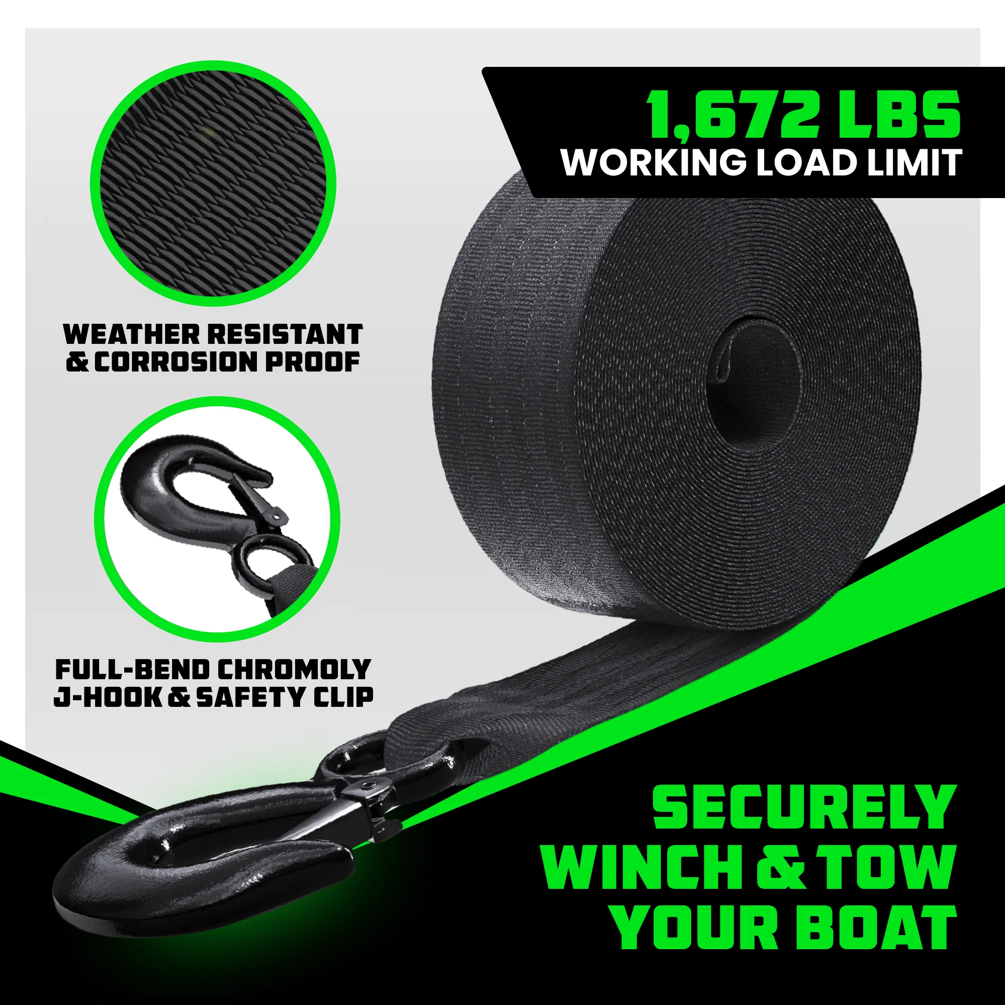 2" x 20' Boat Winch Strap w/ Hook - Image 9
