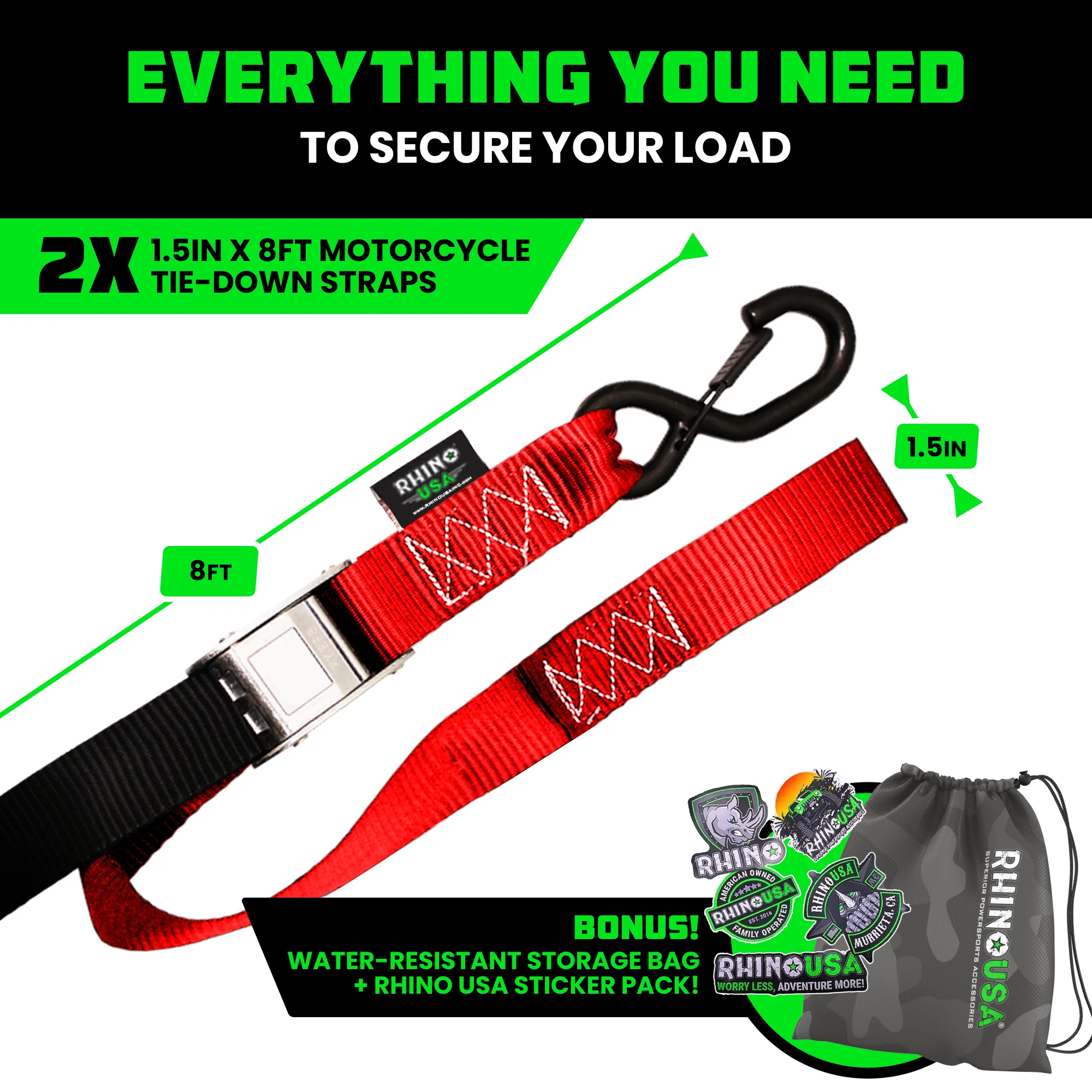 1.5" x 8' Cambuckle Tie-Down Straps (2-Pack) - Image 30