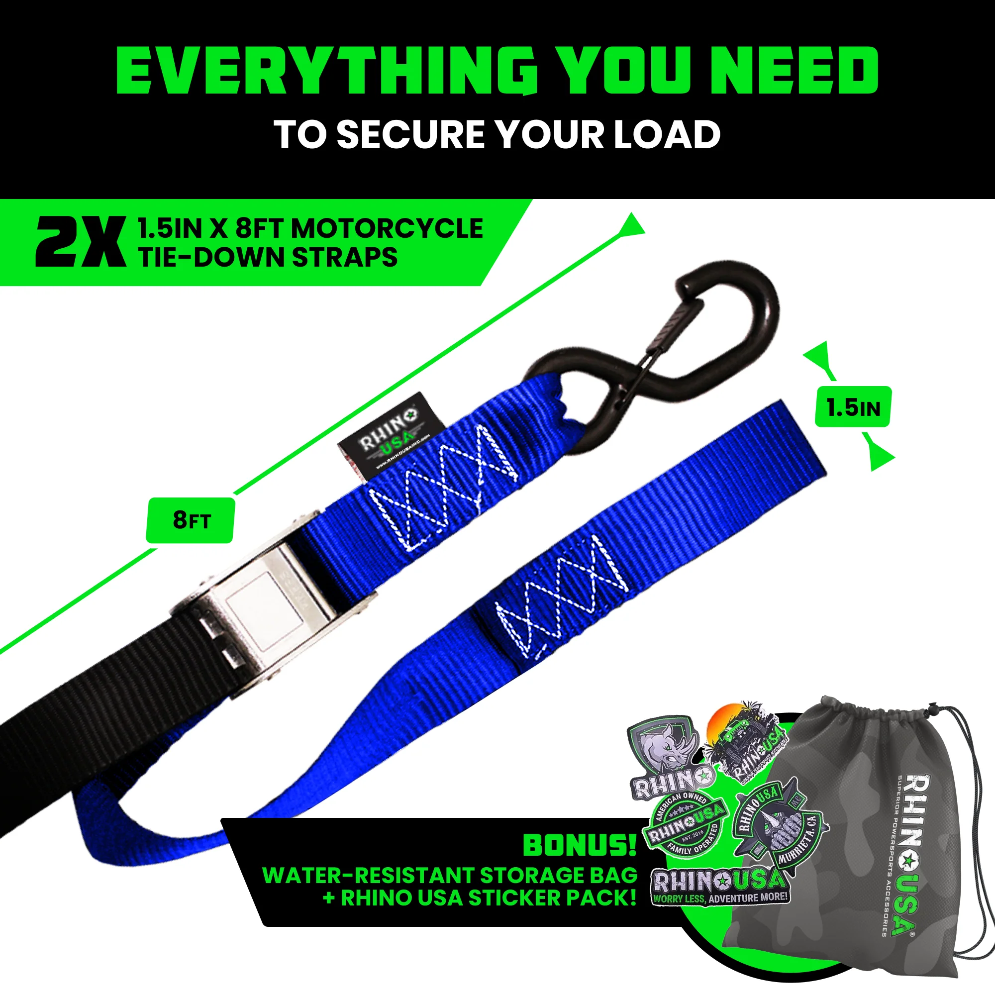 1.5" x 8' Cambuckle Tie-Down Straps (2-Pack) - Image 9