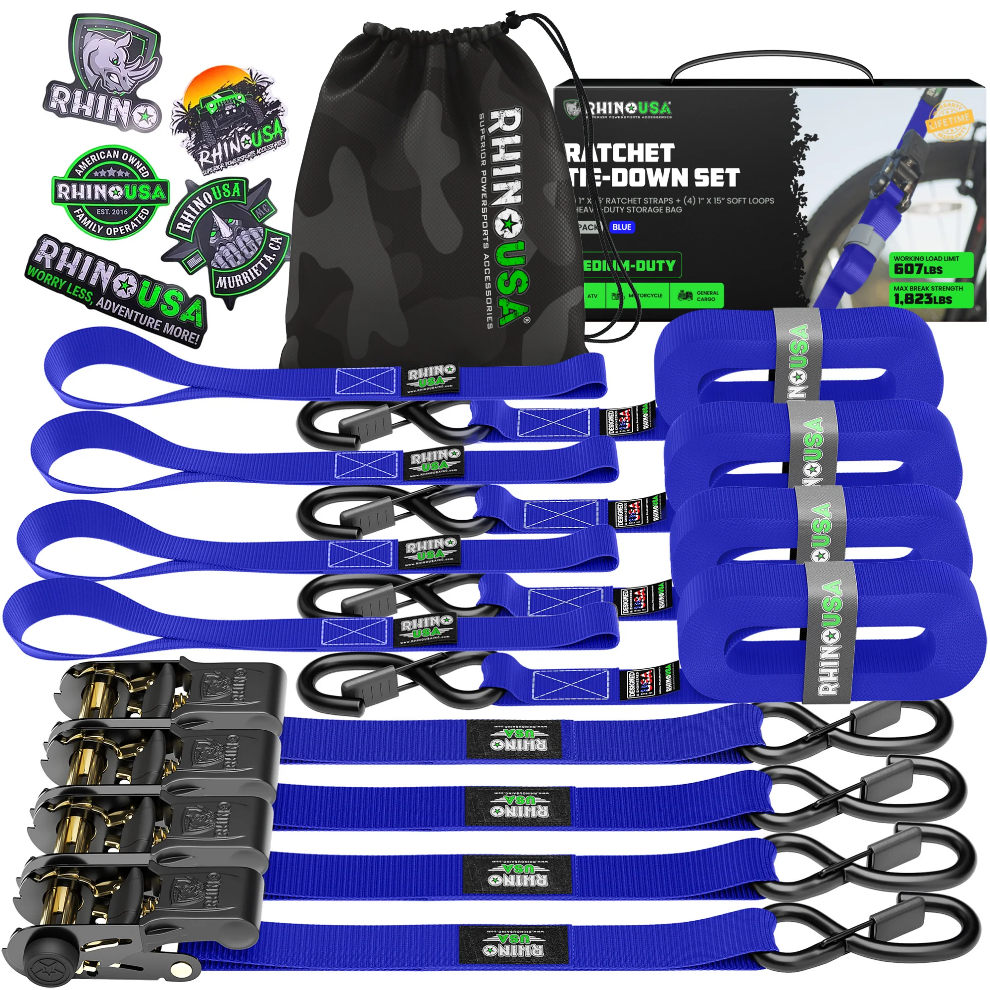 1" x 15' Ratchet Tie-Down Set (4-Pack) - Image 3