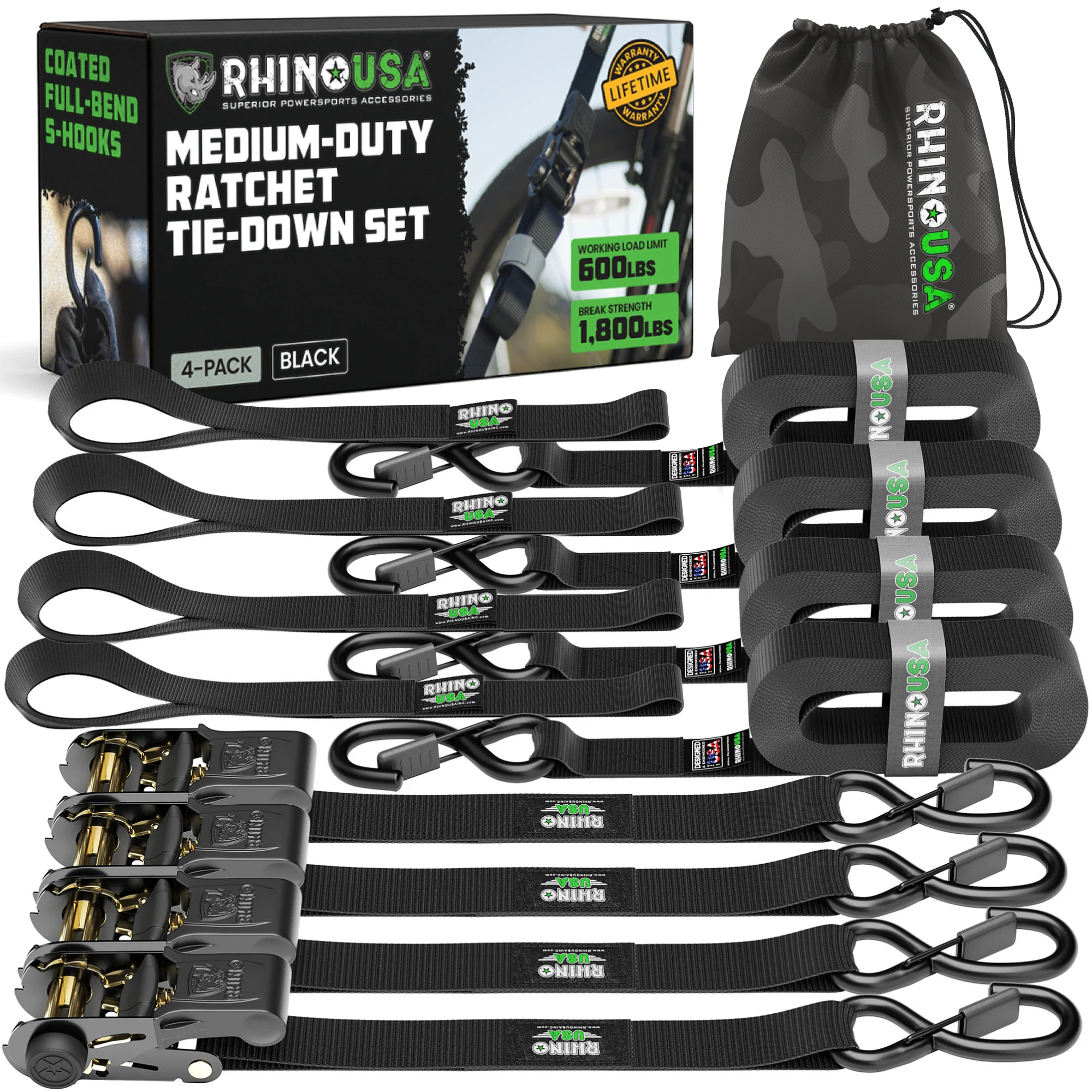 1" x 15' Ratchet Tie-Down Set (4-Pack) - Image 57
