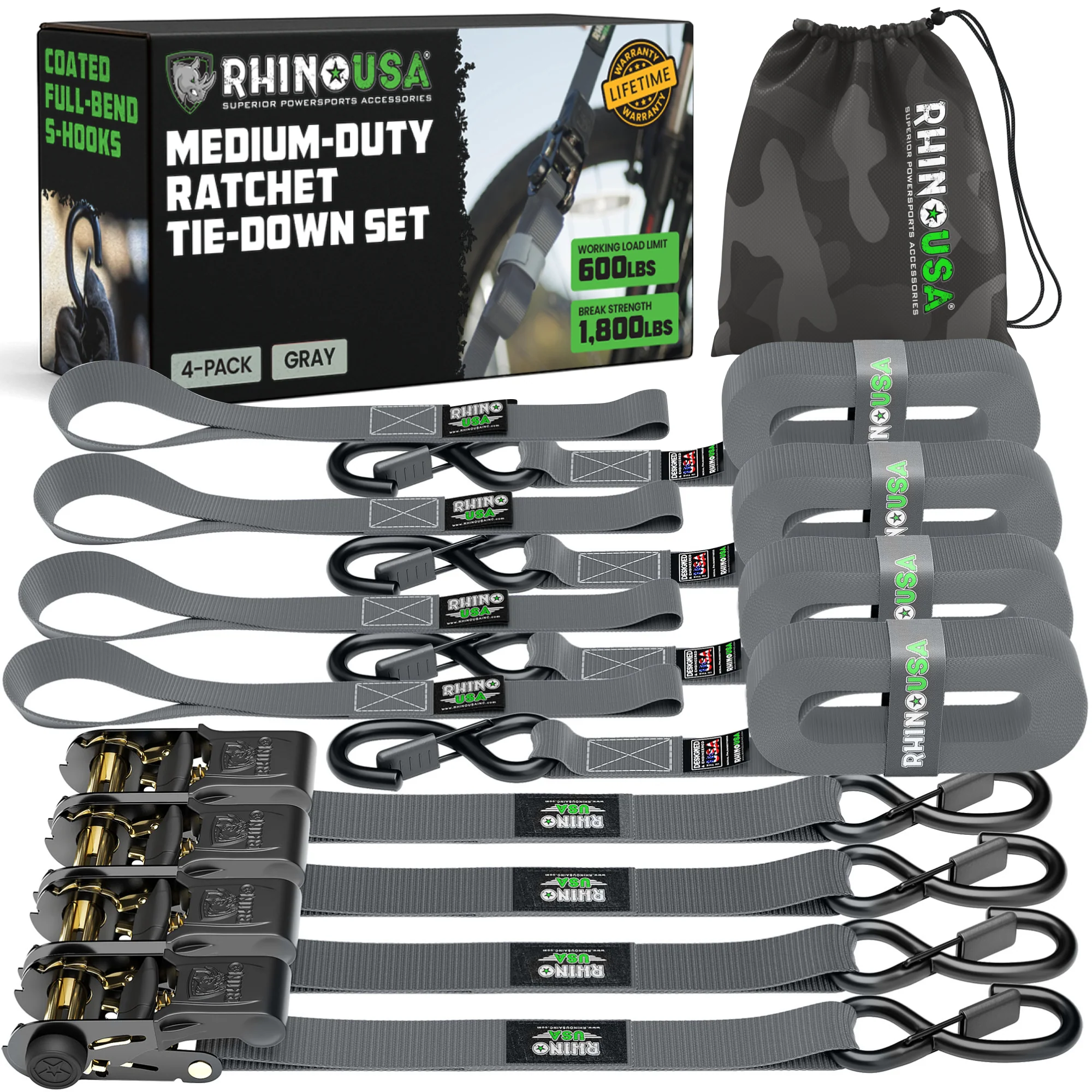 1" x 15' Ratchet Tie-Down Set (4-Pack) - Image 95
