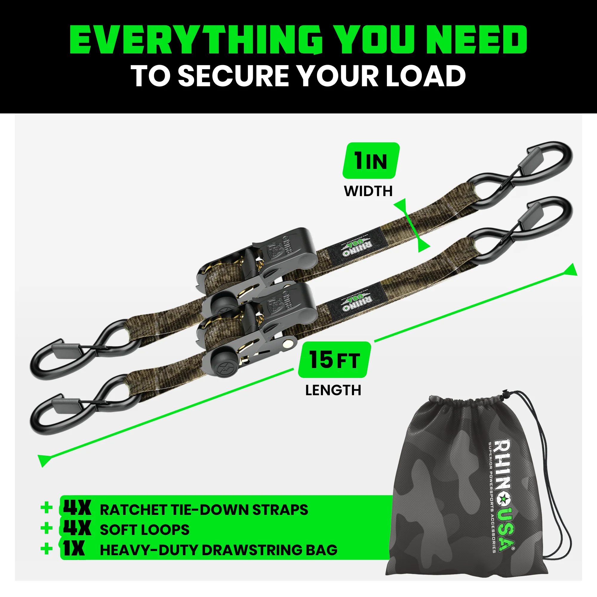 1" x 15' Ratchet Tie-Down Set (4-Pack) - Image 96