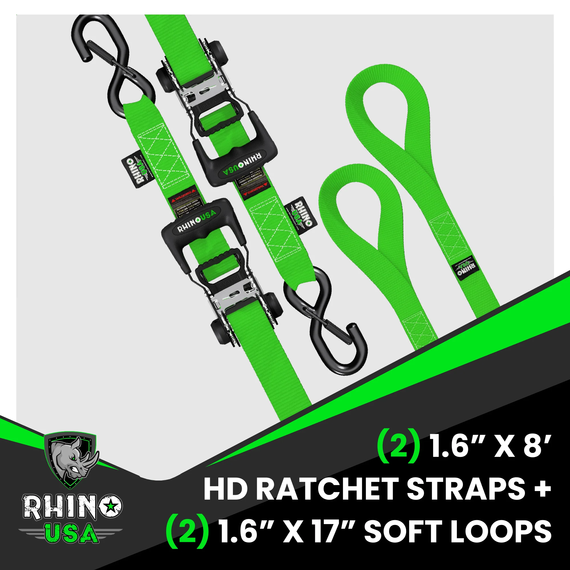 1.6" x 8' HD Ratchet Tie-Down Set (2-Pack) - Image 16