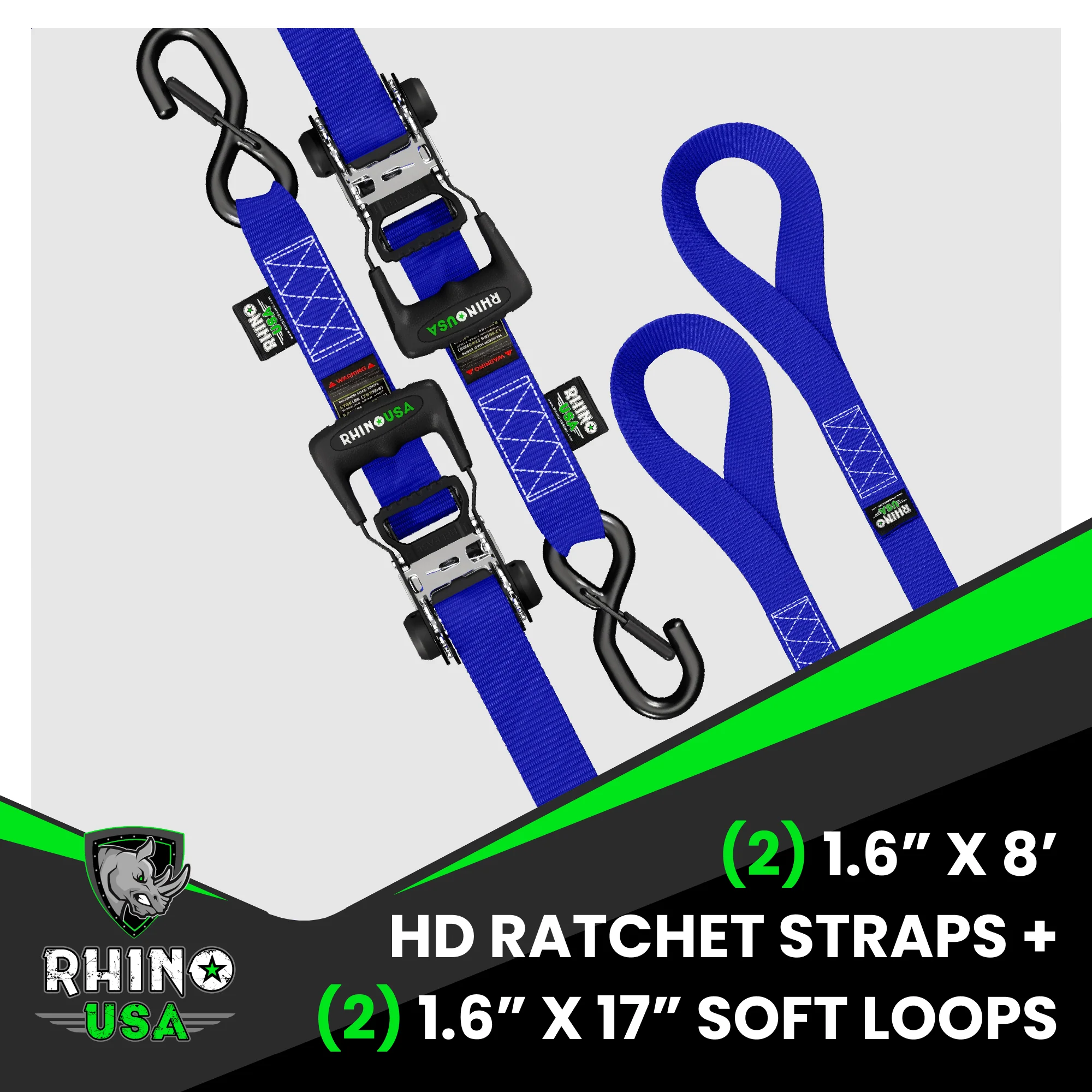 1.6" x 8' HD Ratchet Tie-Down Set (2-Pack) - Image 23