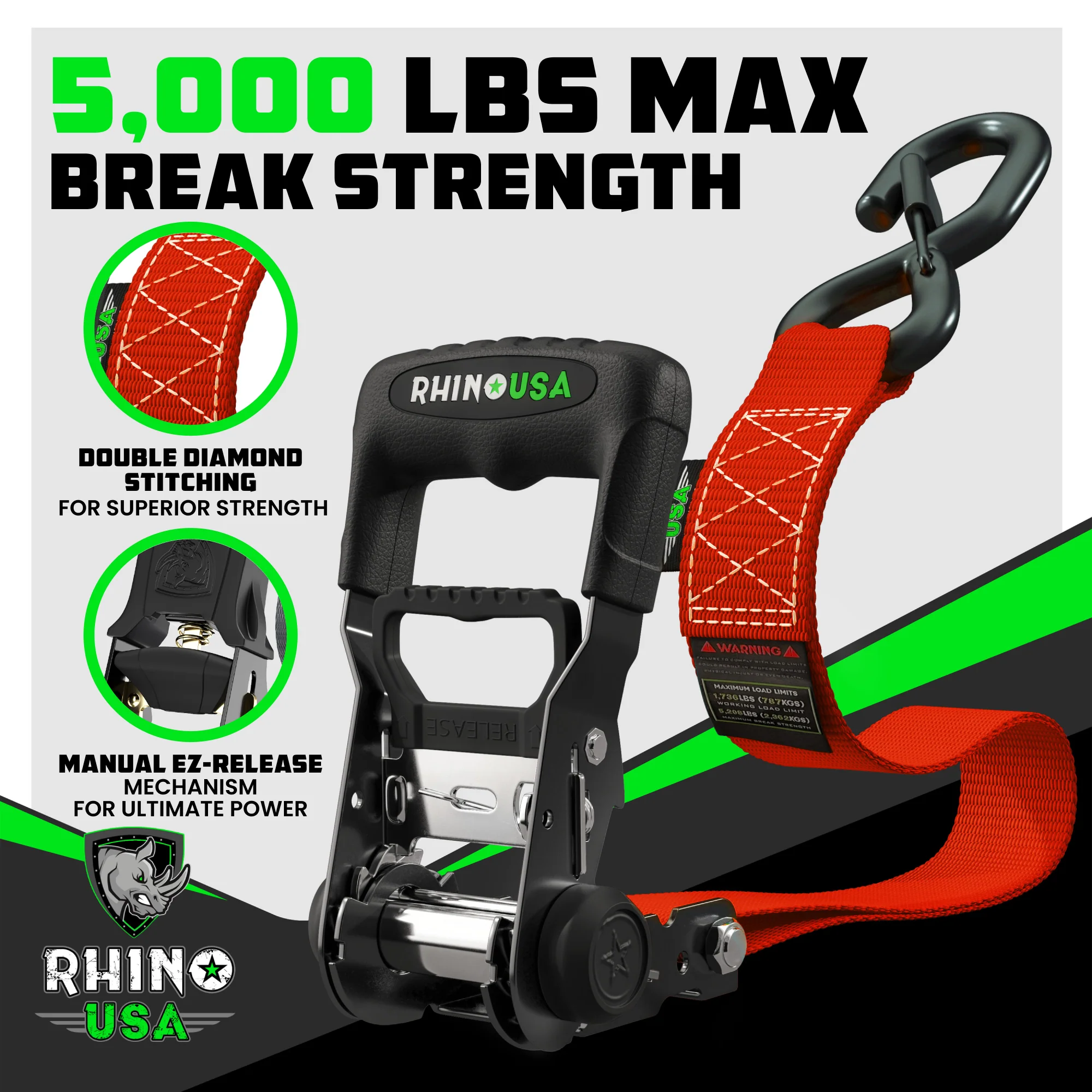 1.6" x 8' HD Ratchet Tie-Down Set (2-Pack) - Image 33