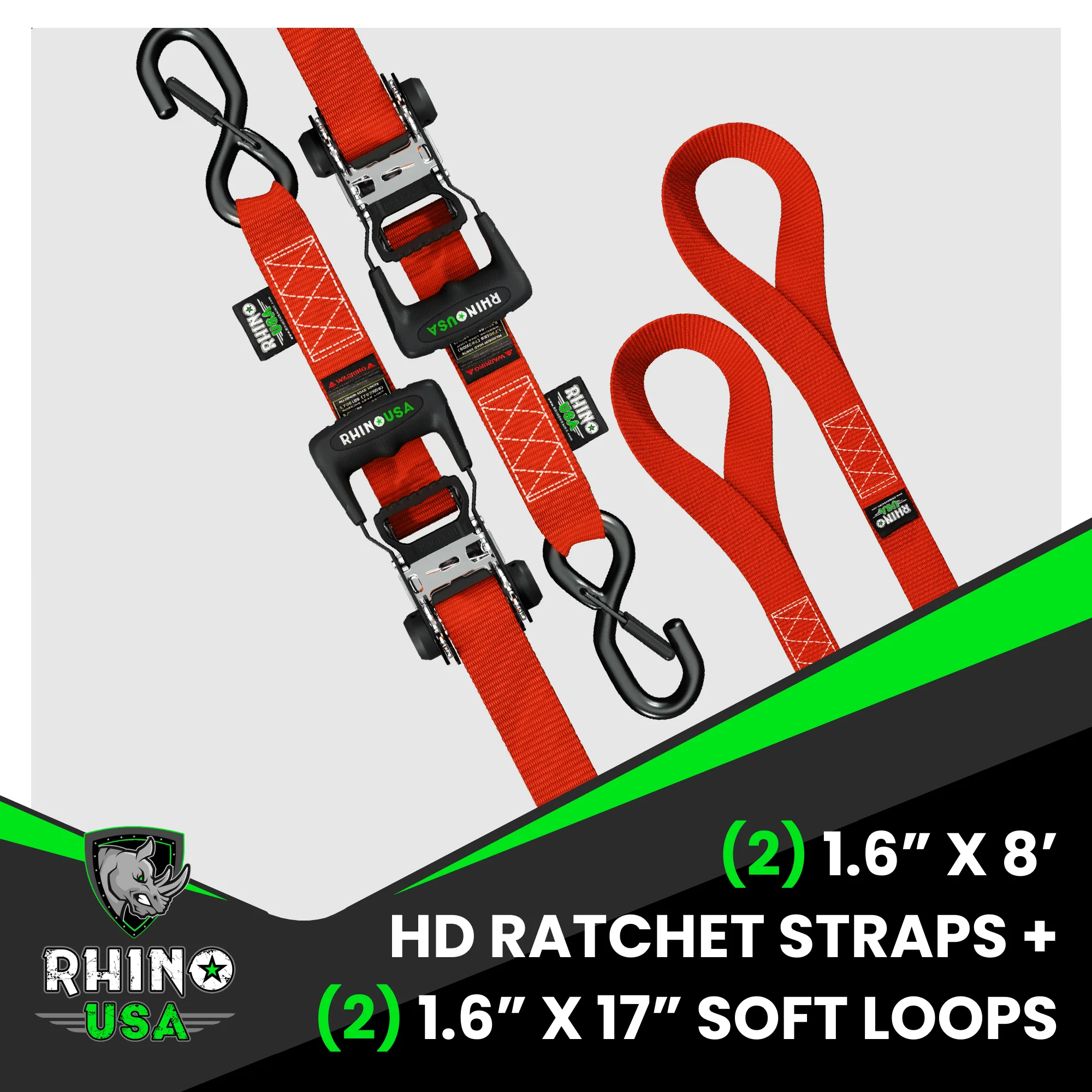 1.6" x 8' HD Ratchet Tie-Down Set (2-Pack) - Image 35