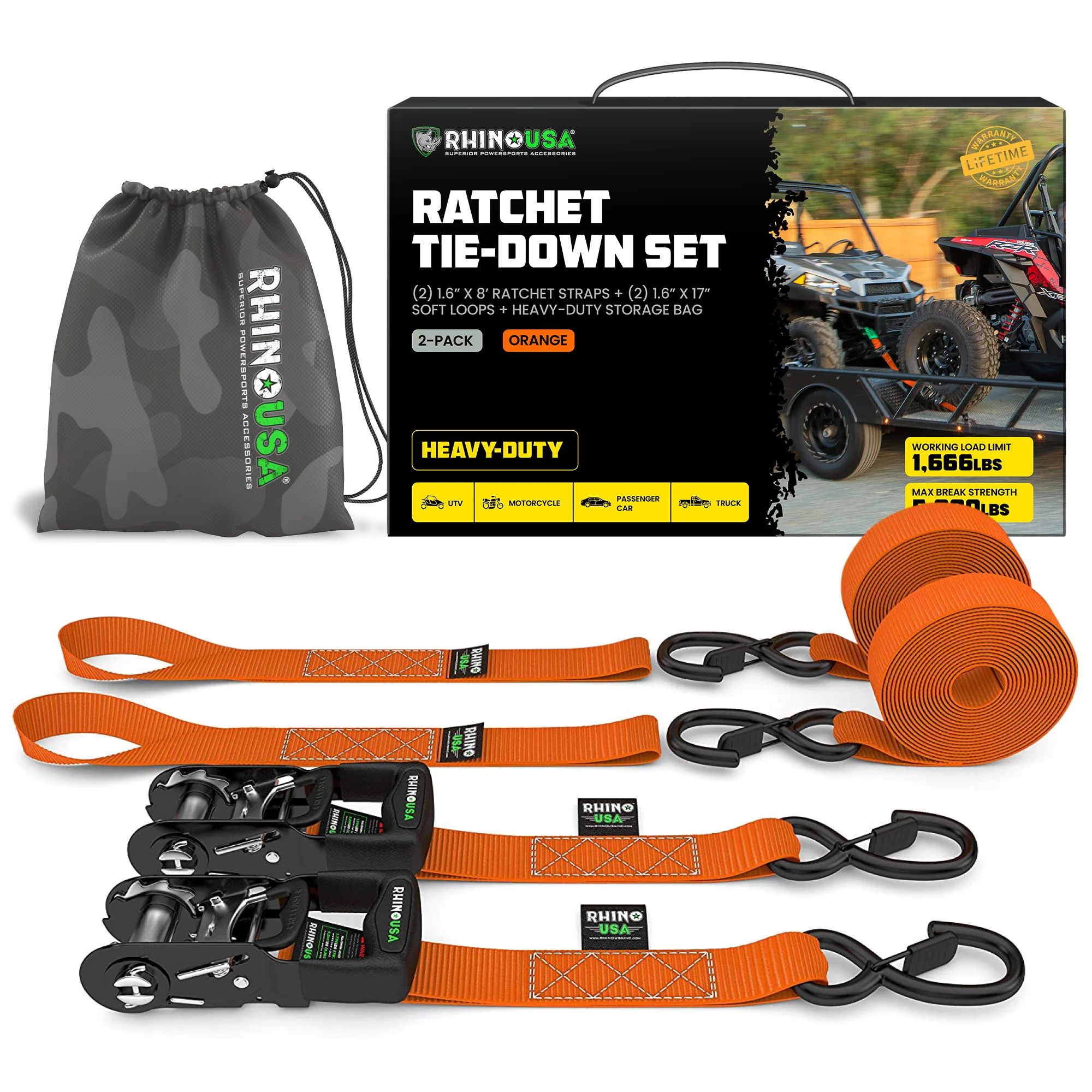 1.6" x 8' HD Ratchet Tie-Down Set (2-Pack) - Image 5