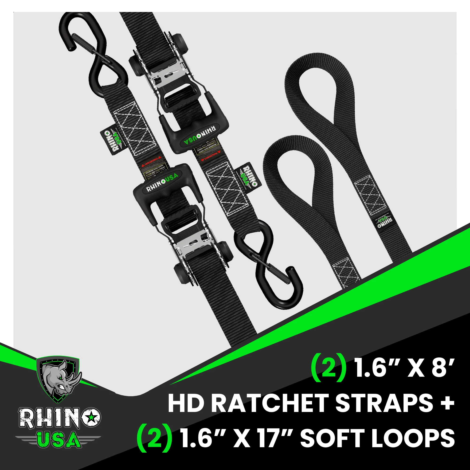 1.6" x 8' HD Ratchet Tie-Down Set (2-Pack) - Image 7