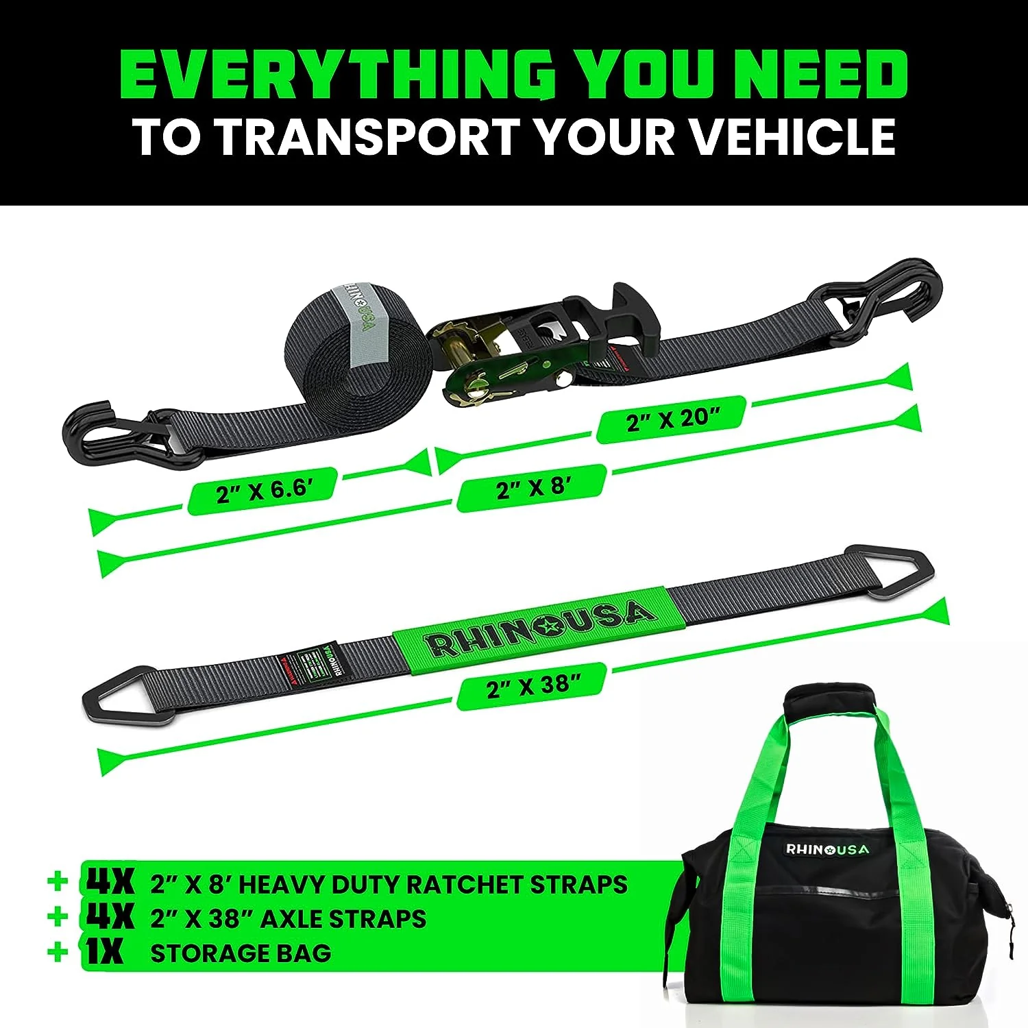 2" x 8' Vehicle Tie-Down Kit (J-Hooks) - Image 3