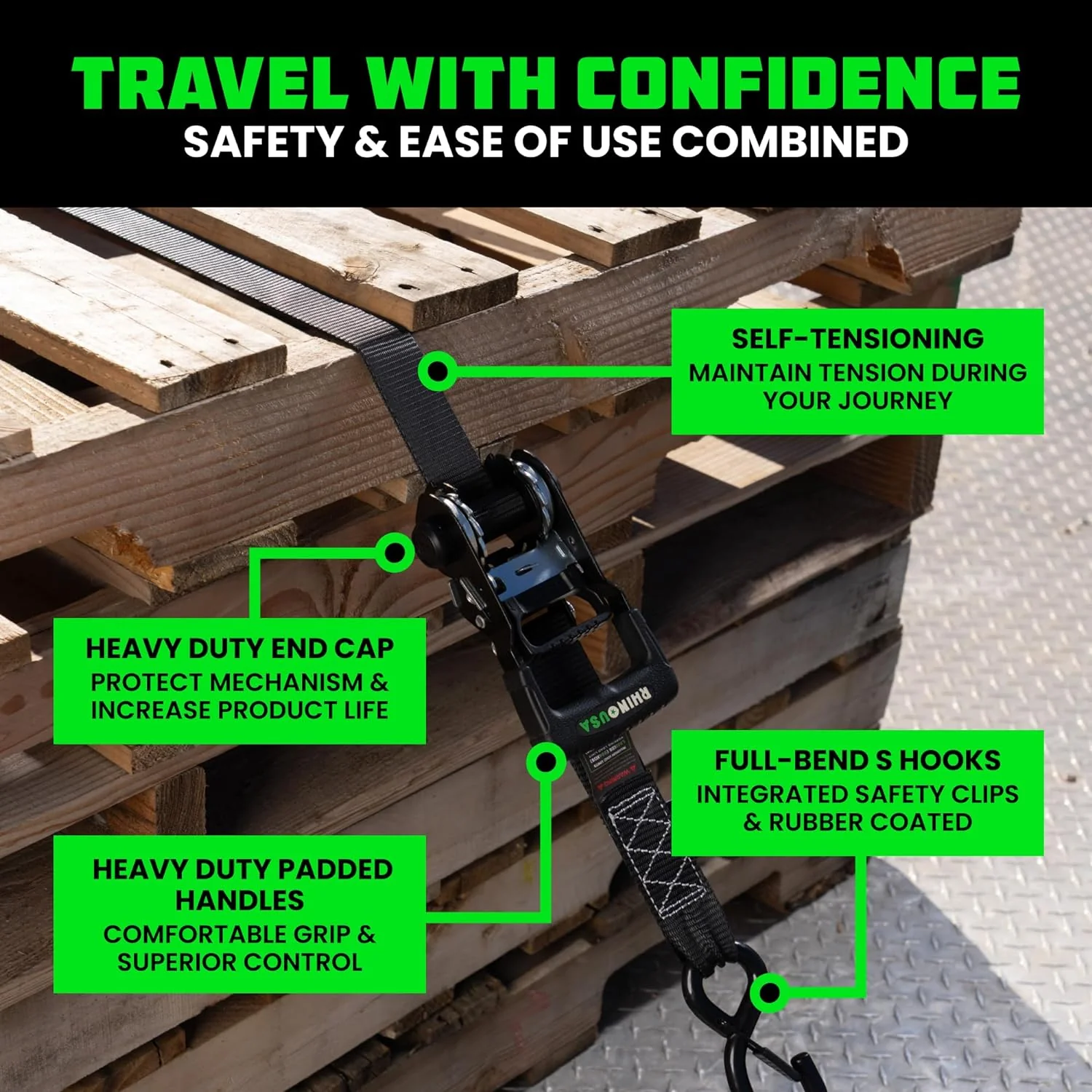 1.6" Self-Tensioning Ratchet Straps - Image 3